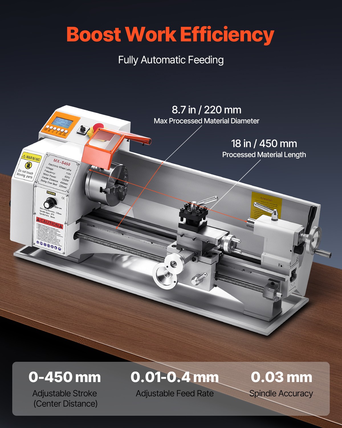 Metal Lathe Machine 8.7 x 18 in Precision Bench Power Metal Lathe Automatic Feed