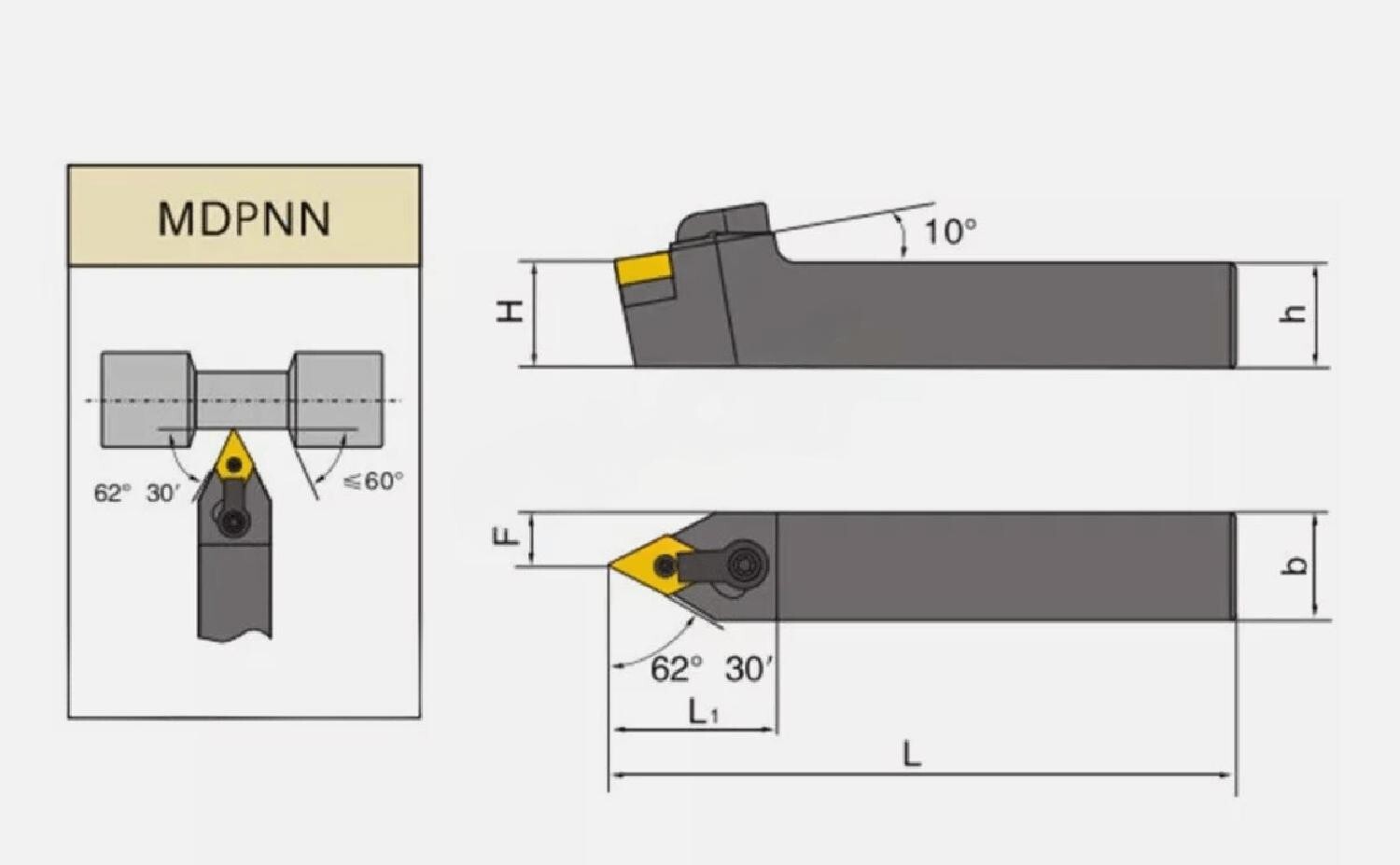 62.5° MDPNN 1616 2020 2525 H16 K16 M16 External turning tool For DNMG (clamp)