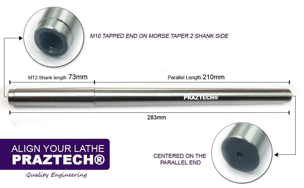 PRAZTECH® Precision Morse Taper 2 Lathe Alignment Test Mandrel Bar 283mm Long…