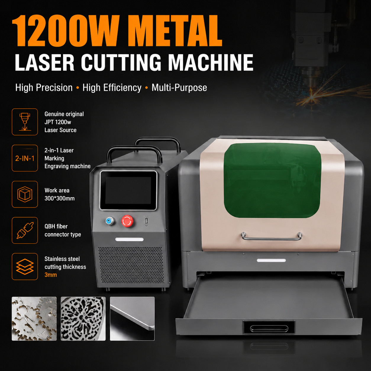 1200W Metal Laser Cutter Engraver JPT for Stainless Steel Brass Gold Silver