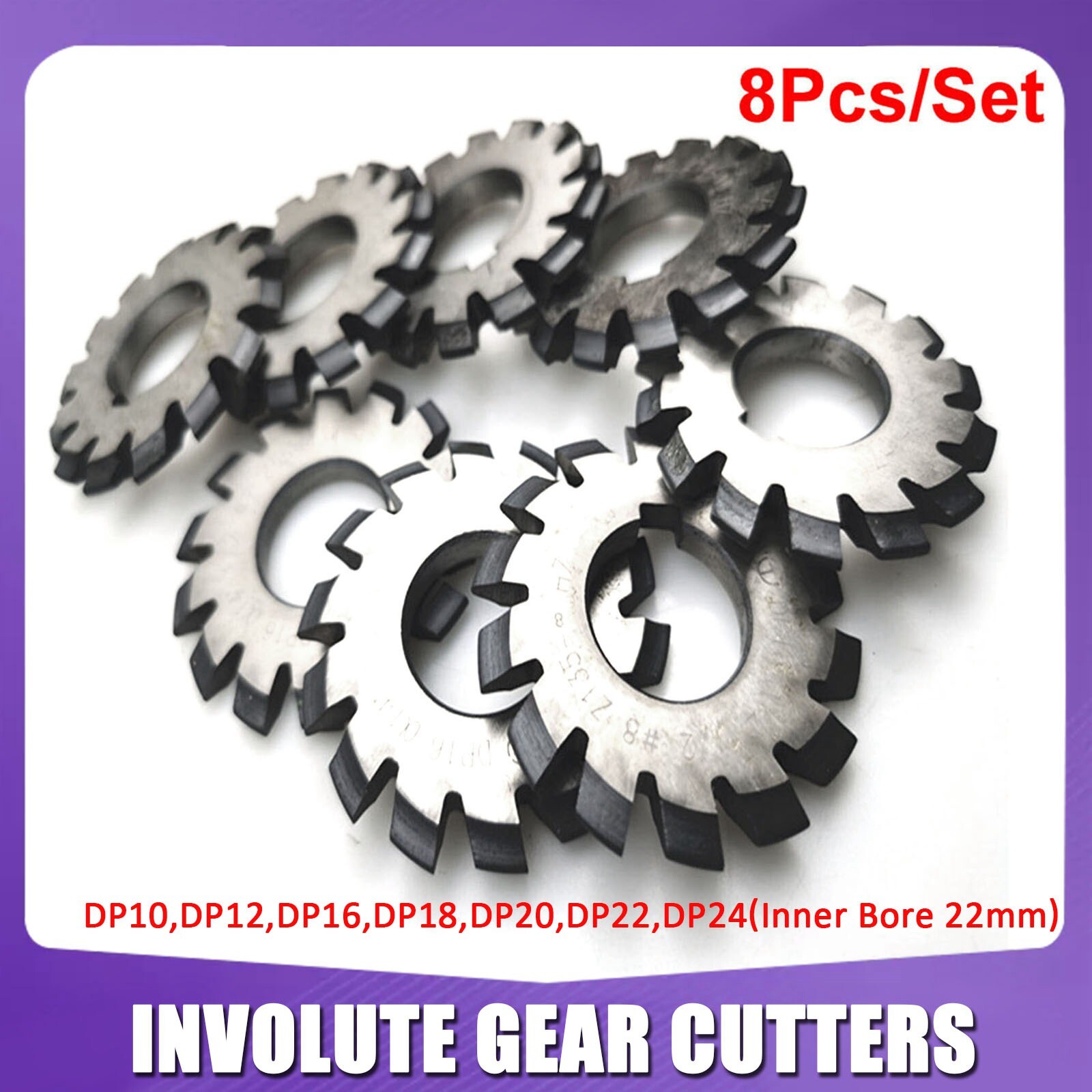 8 Pcs/Set 14.5° Involute Gear Cutter DP8 DP10 DP16 DP20 DP22 PA14-1/2 HSS 8H Set