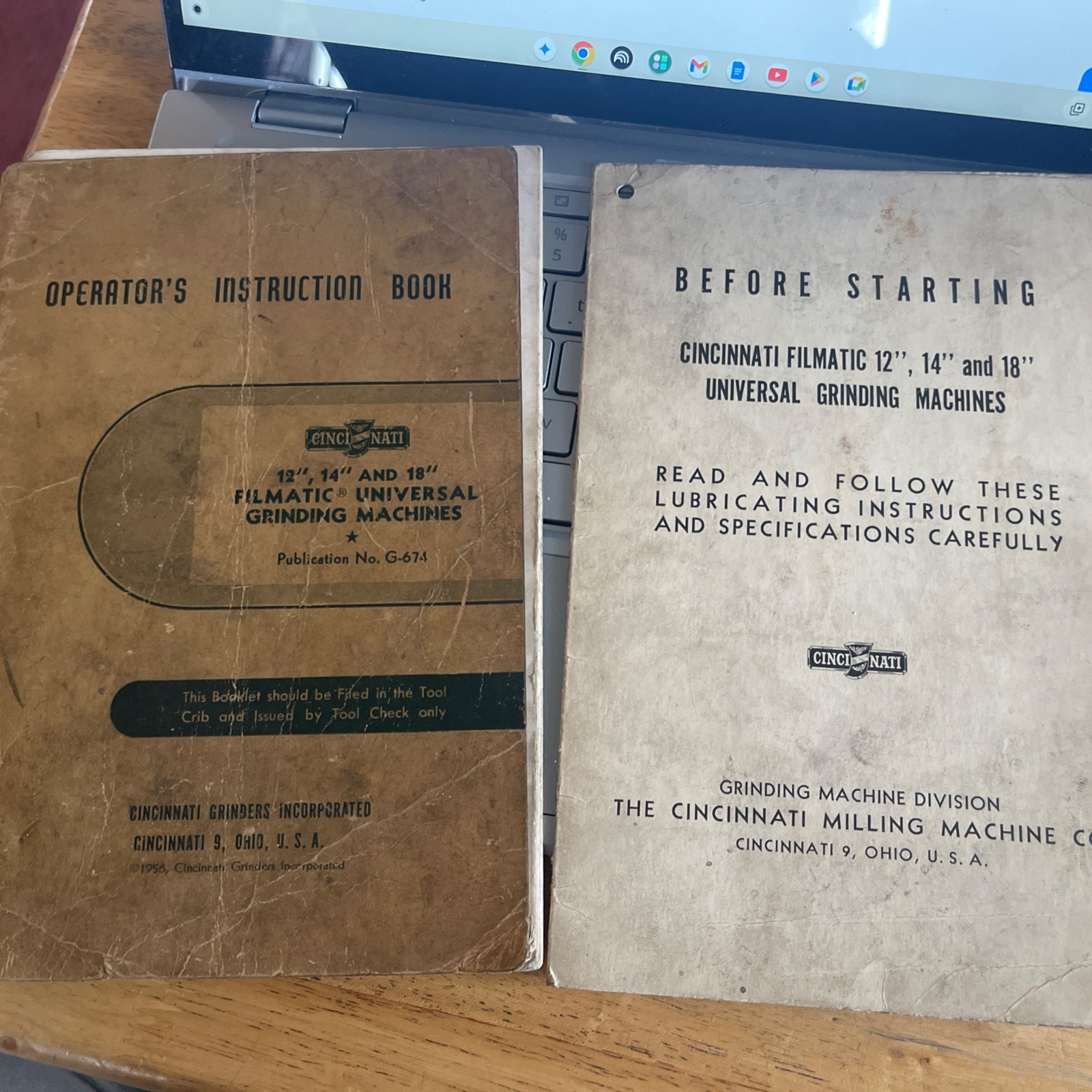 Operator’sInstructionBook 12″ 14″ & 18″Cincinnati Grinding Machines w/Lube Inst.