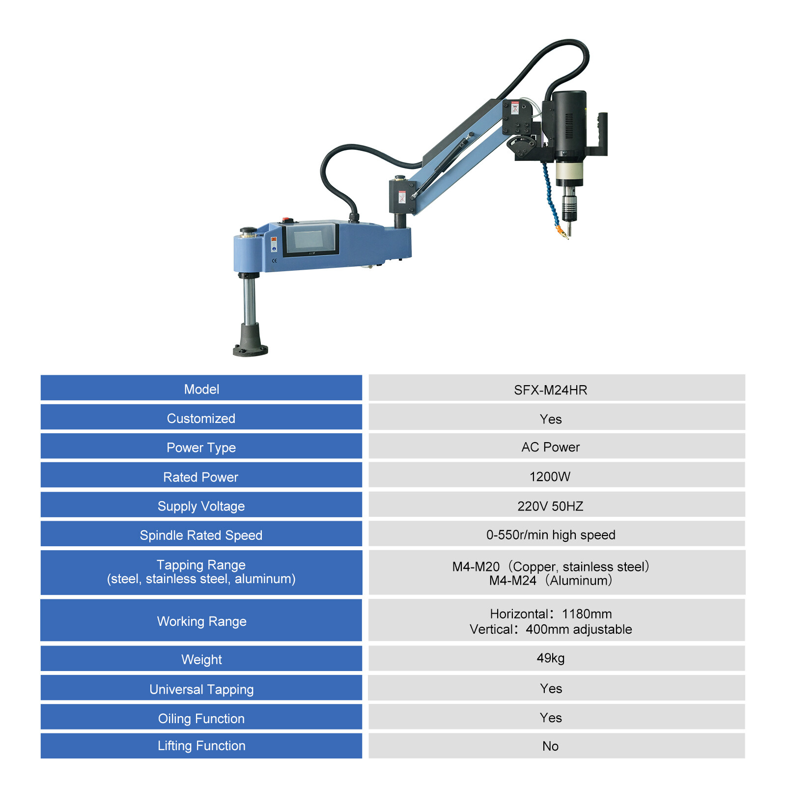 SFX Automatically Adding Oil Electric Tapping Arm Machine M4-M24 Tapper 550RPM