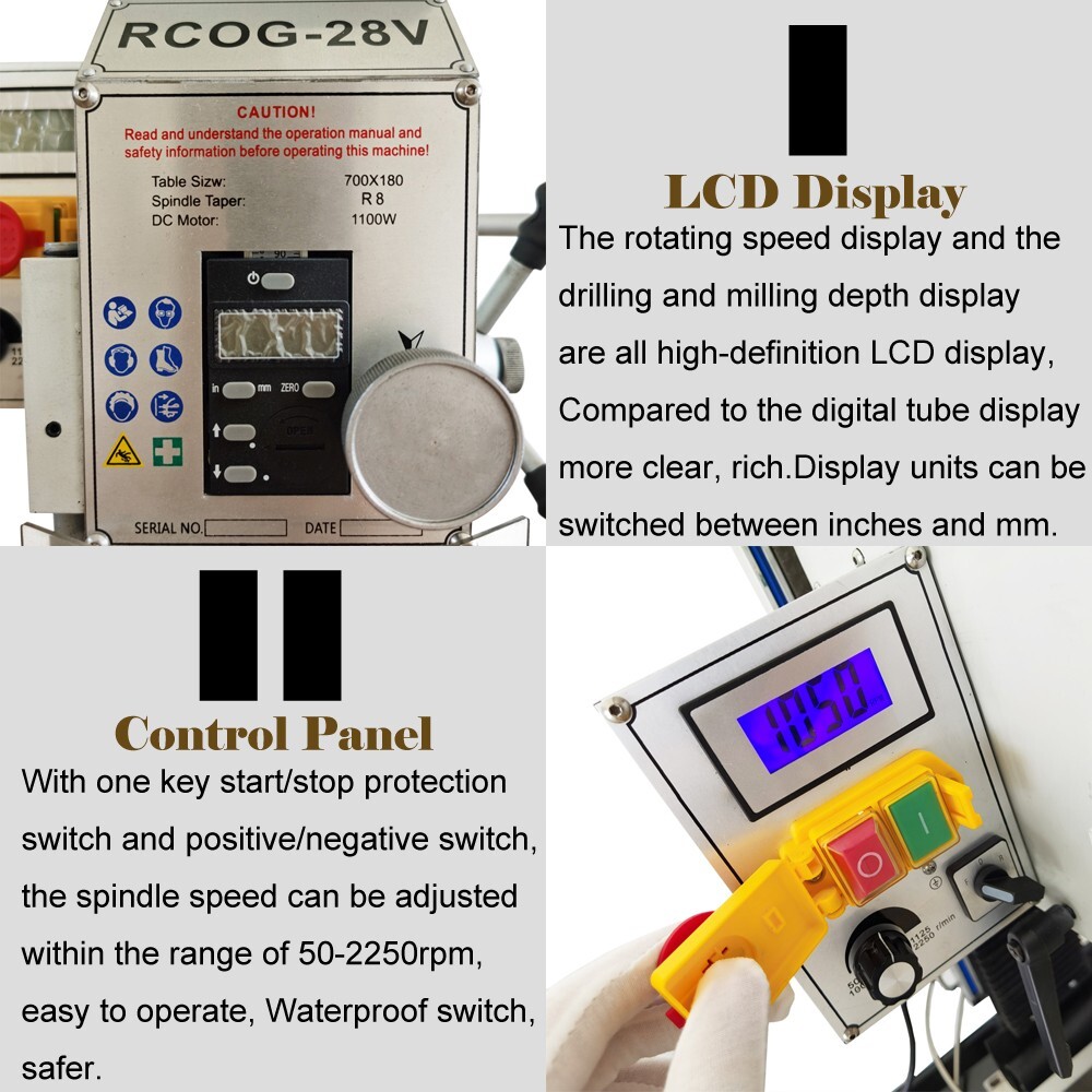 110V Micro Drilling & Milling Machine Horizontal All-in-one Lathe RCOG-28V Model
