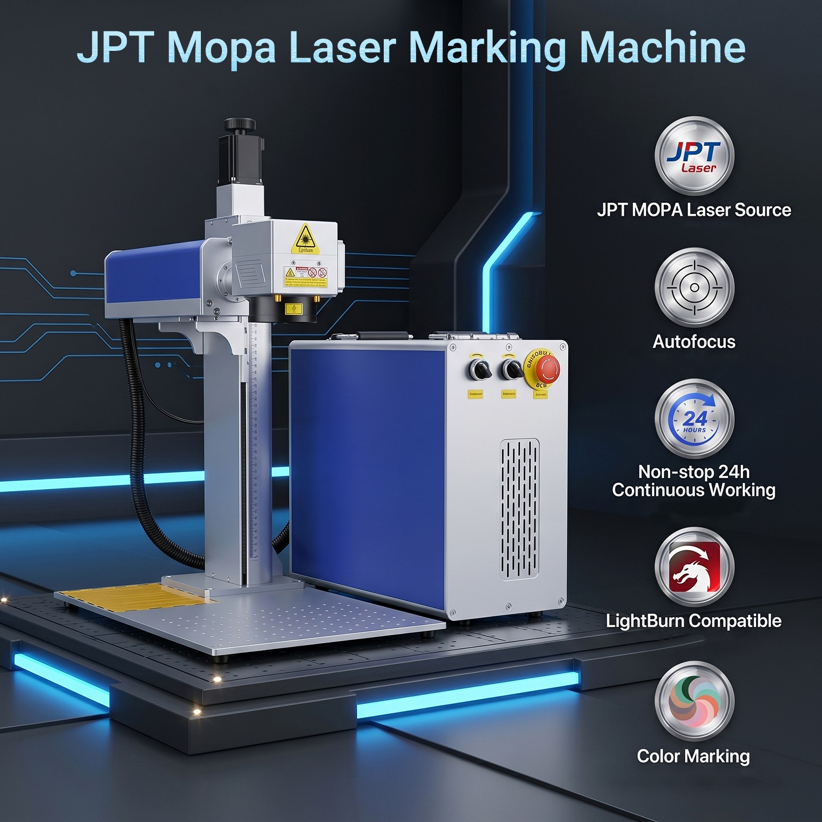 60W Auto Focus JPT MOPA M7 Fiber Laser Marking Engraving Machine Engraver Marker