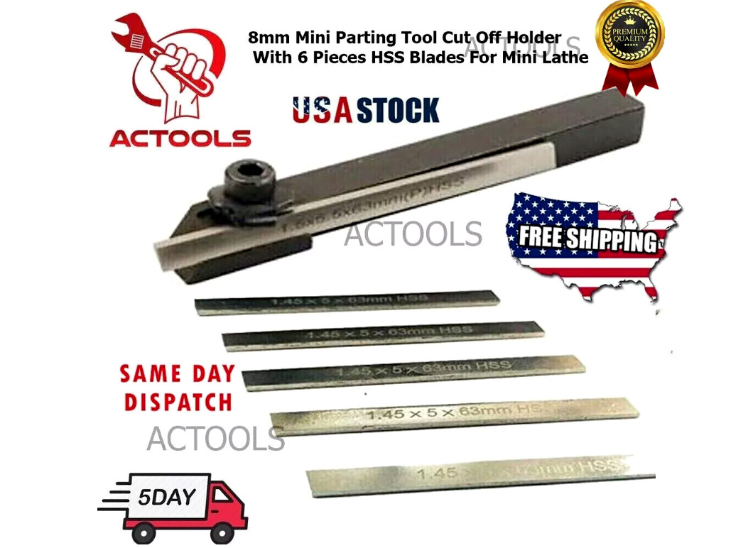 8mm Small Mini Lathe Cut Off Parting Tool Holder With 5mm M2 HSS 6 Pcs Blade USA