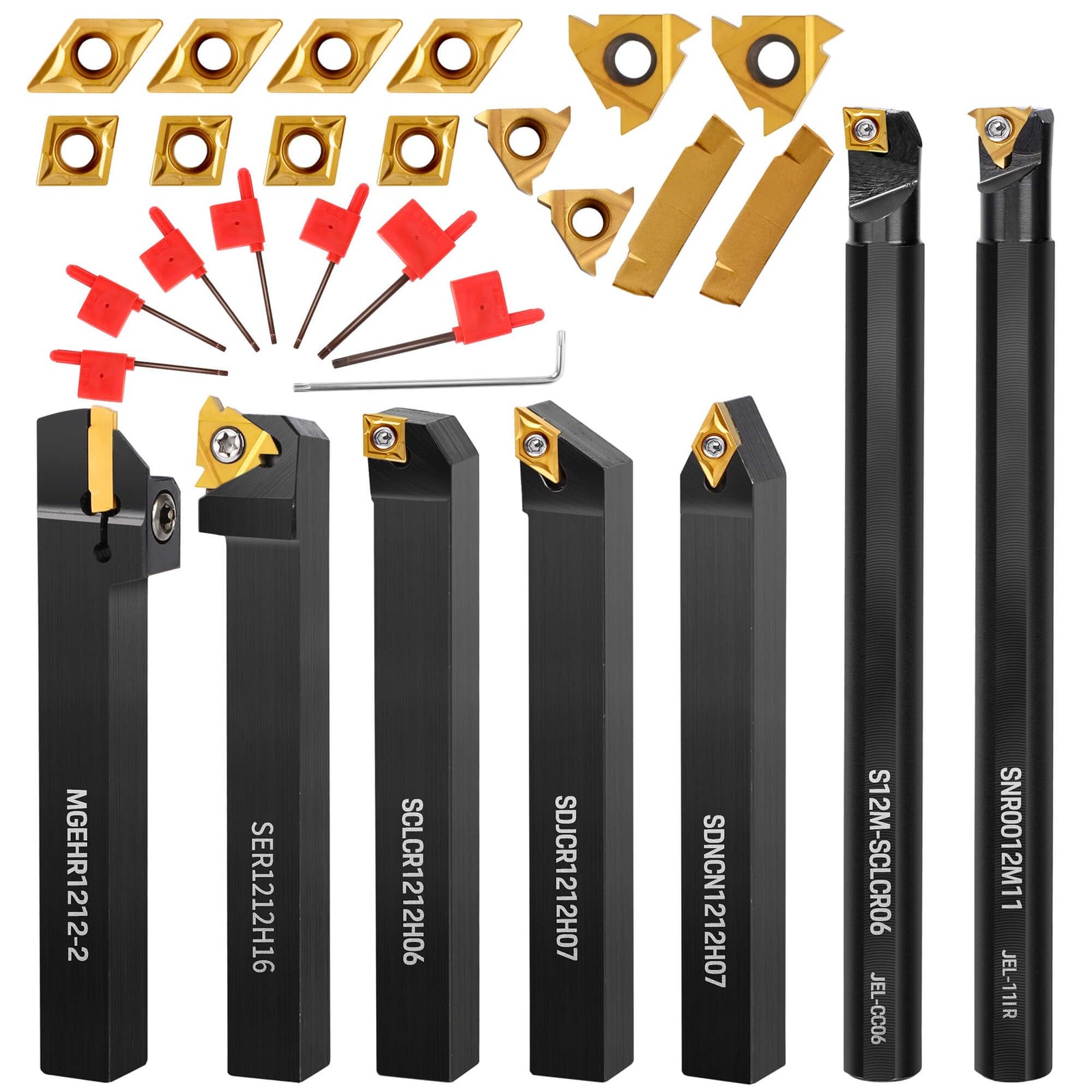 1/2″ Indexable Lathe Turning Tool Kit (7pcs), Includes 14pcs Carbide Inserts …