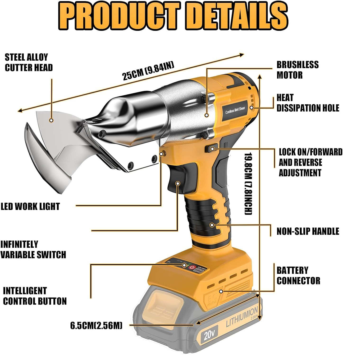 Cordless Sheet Metal Cutter Brushless for De-Walt 20V Max Battery(Tool Only), Me