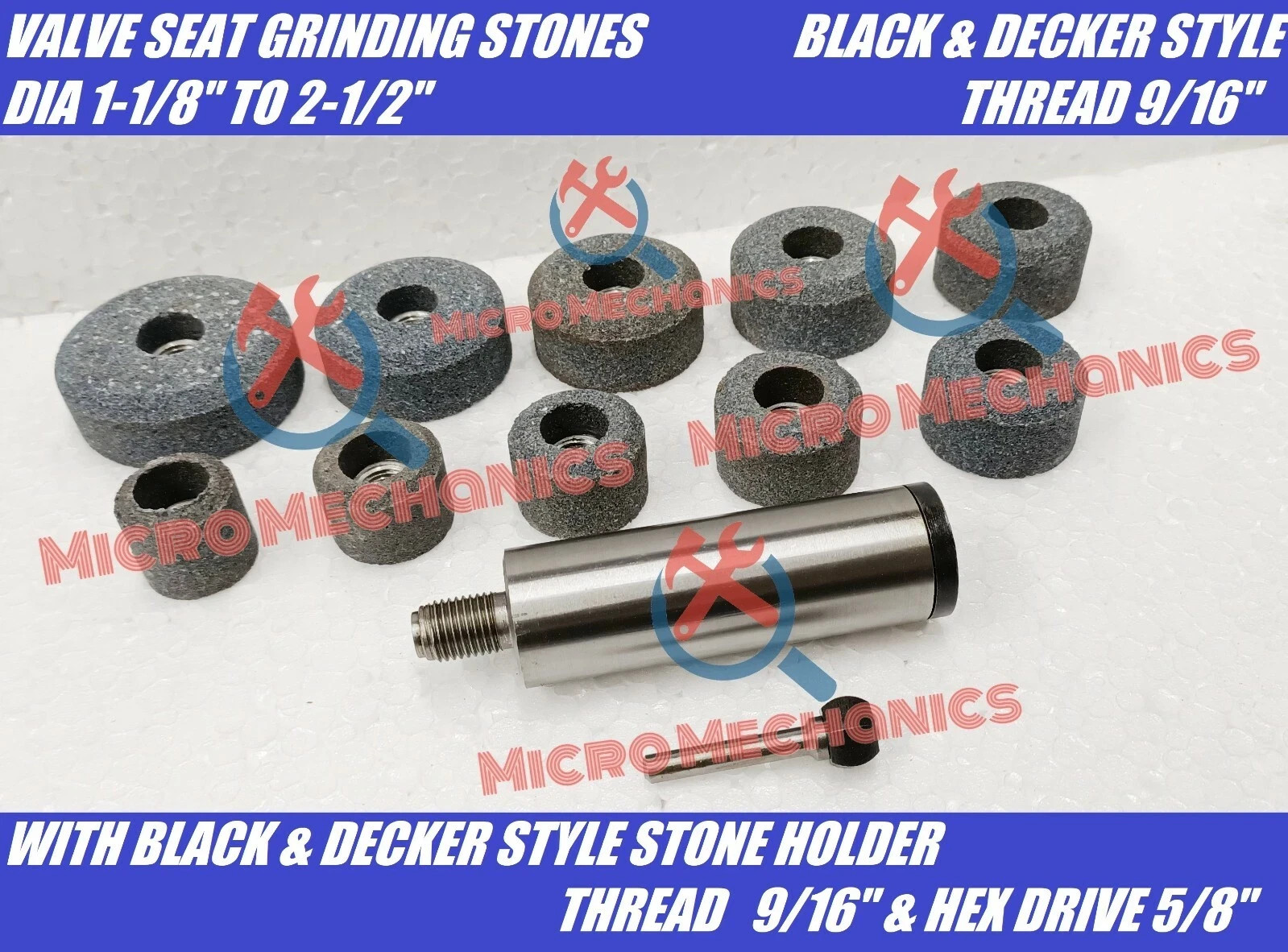 20x Valve Seat Grinding Stones With Stone Holder & Hex Drive – B&D Thread 9/16″