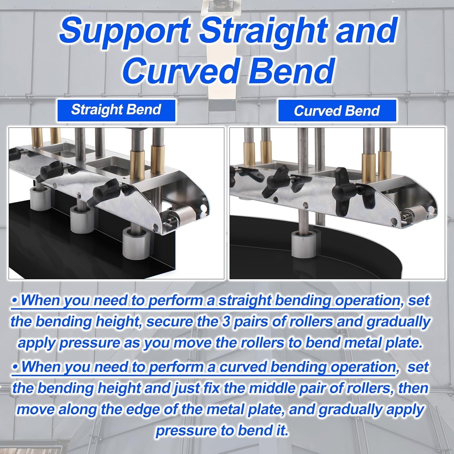 Durable Steel Roofing Edge Roller Tool: 3-Station Straight & Curved Bender