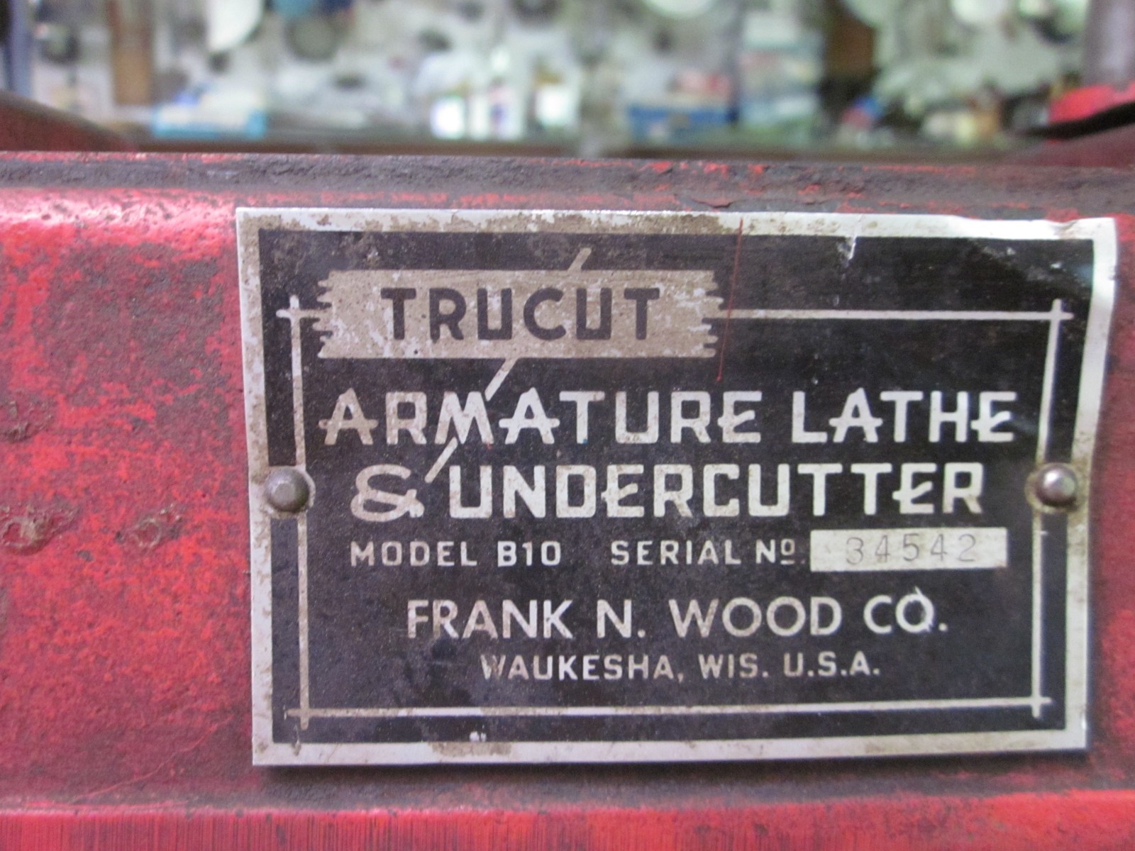 Trucut armature lathe & undercutter model B10 -Frank Wood Co. Wis.