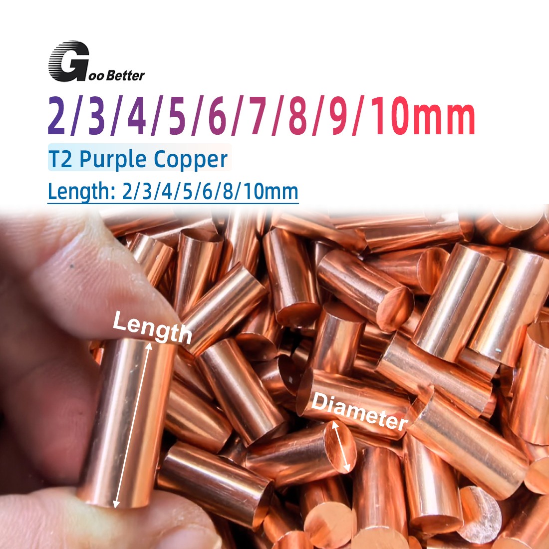 T2 Pure Copper Rod Metal Round Solid Bar Diameter 2 3 3.5 4 4.5 5 6 7 8 9 10mm