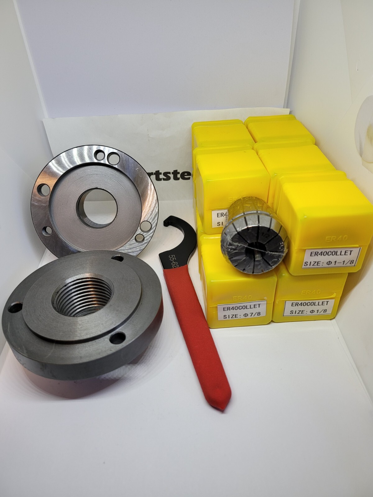 New Atlas/Craftsman ER40 Chuck & Collets with 1-1/2″-8 adapter for 9″-12″ lathes