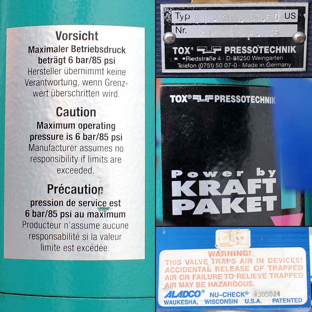 Tox Pressotechnik MBG/8 2-Post 8 Ton Press 2″ 50mm Stroke S 8.30.50.6D Cylinder