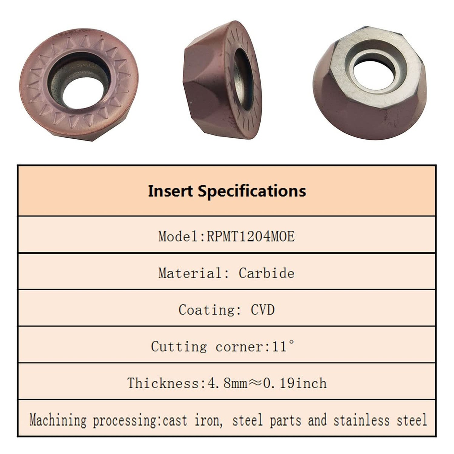 11pcs RPMT1204MOE R6 Indexable Carbide Milling Inserts Blade Milling Cutter w…
