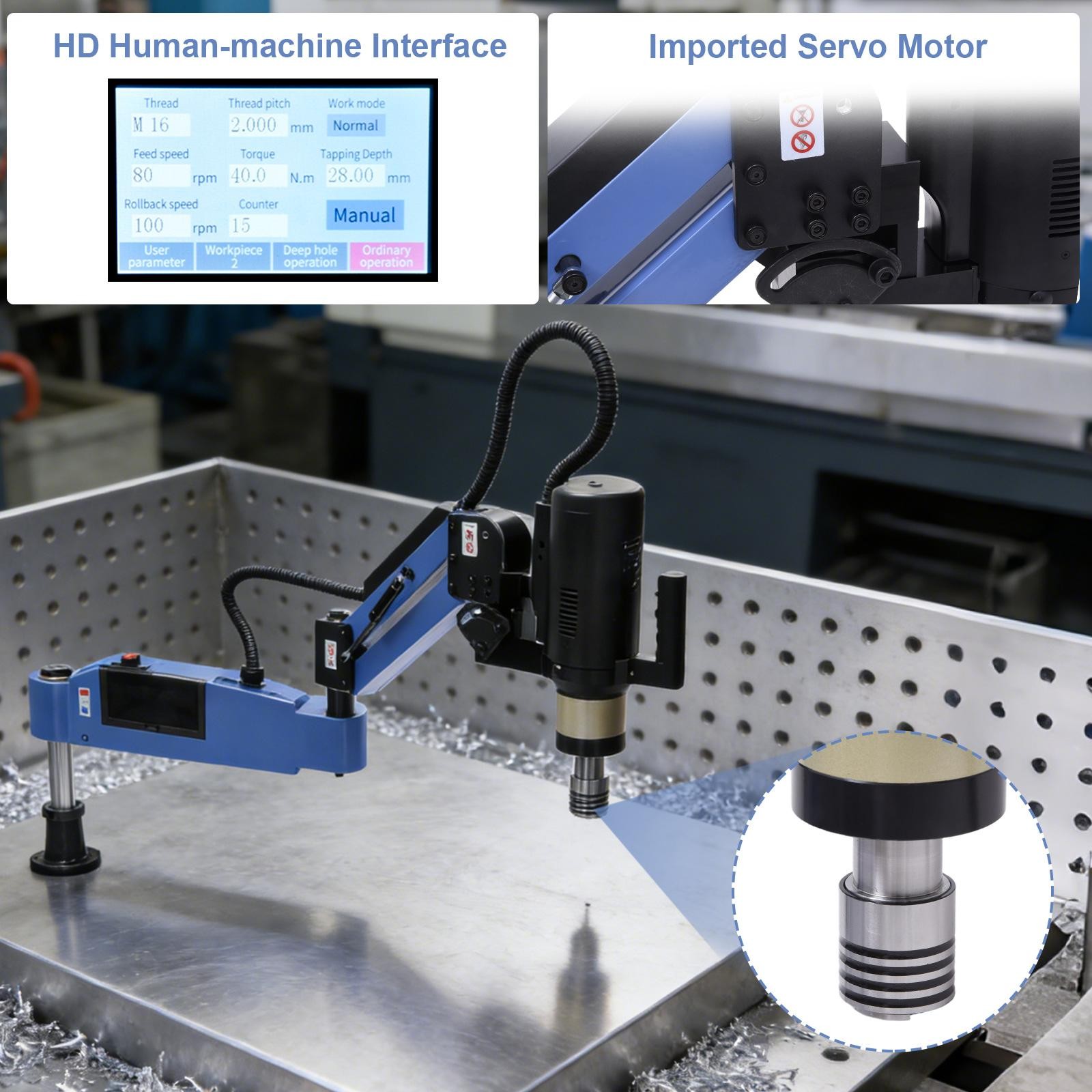 M3-M16 Universal Electric Tapping Machine Tapper Flexible Arms 360° Touch Screen