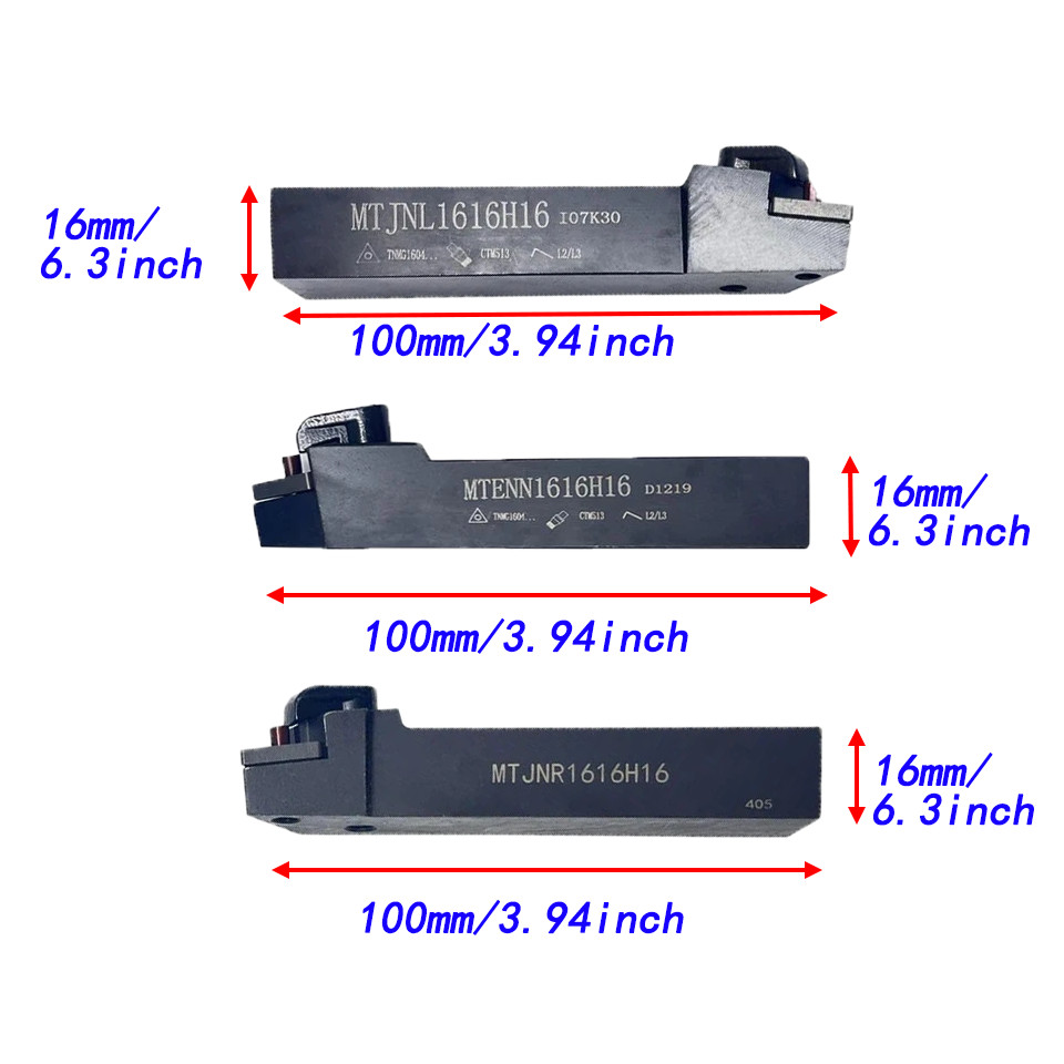 3pcs 5/8″ 16MM Indexable Turning Tool Holders MTJNL+MTJNR+MTEEN+TNMG160408