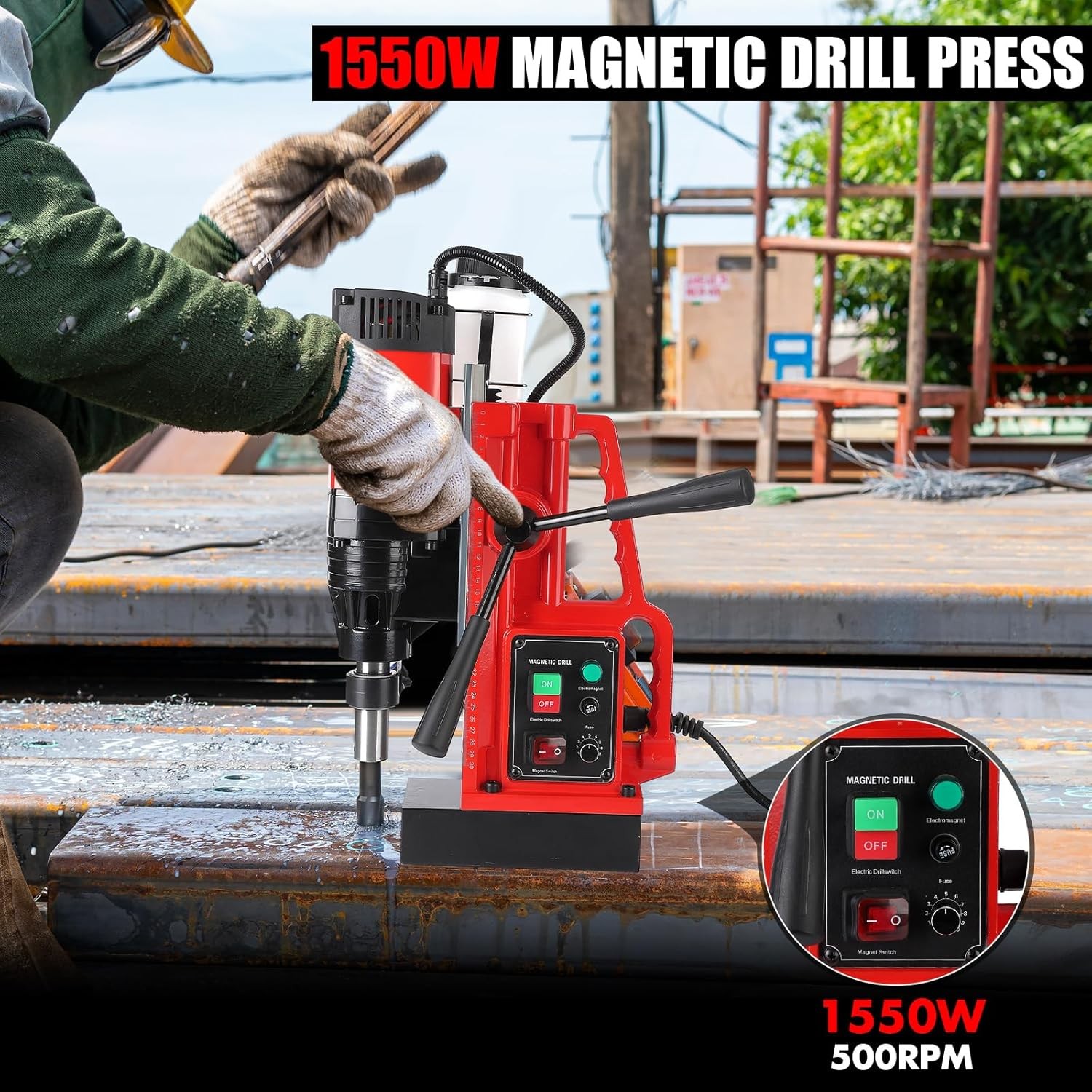 1550W Drilling Machine Magnetic Drill Press with 3 Drill Bits, Mag Drill Press