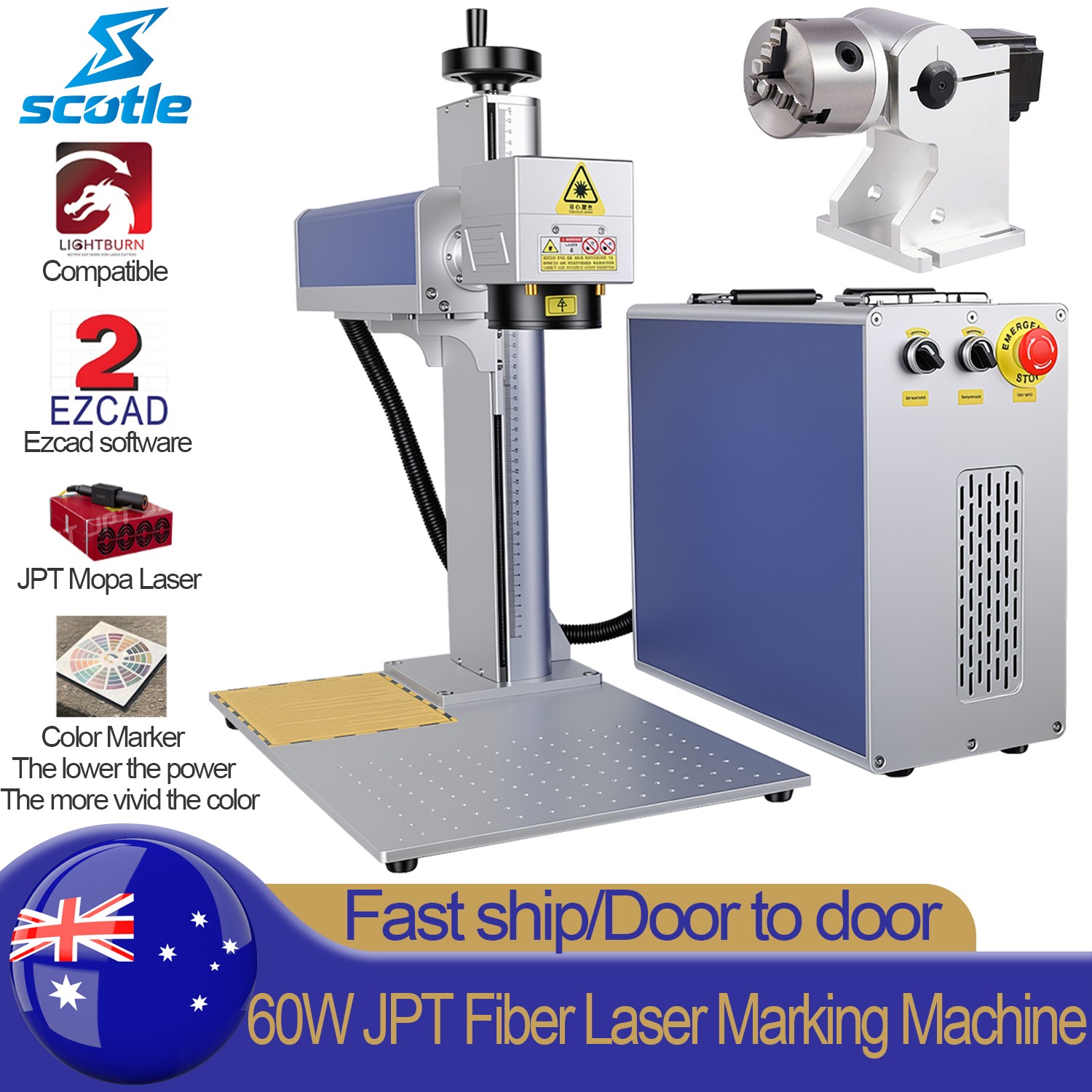 Scotle 60W JPT M7 Color Marker Fiber Laser Marking Machine Metal Steel Engraving