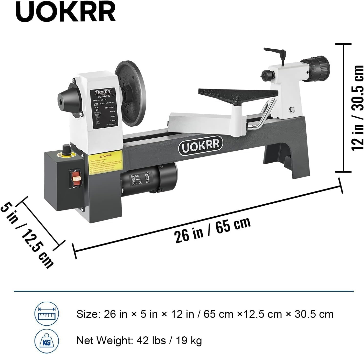 8″ x 12″ Wood Lathe, Mini Benchtop Wood Lathe Machine1/3 HP Lathes for Woodwork