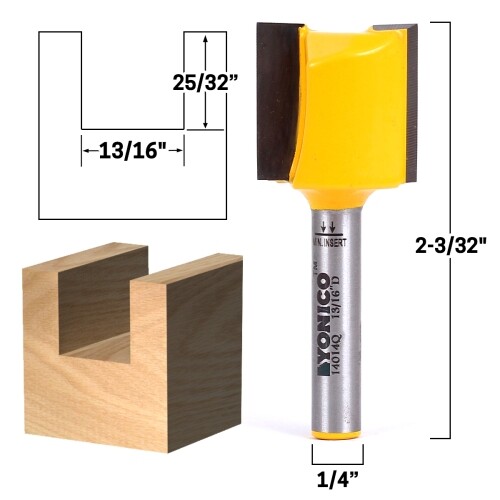 13/16″ Diameter X 25/32″ Height Straight Router Bit – 1/4″ Shank – Yonico 14014q