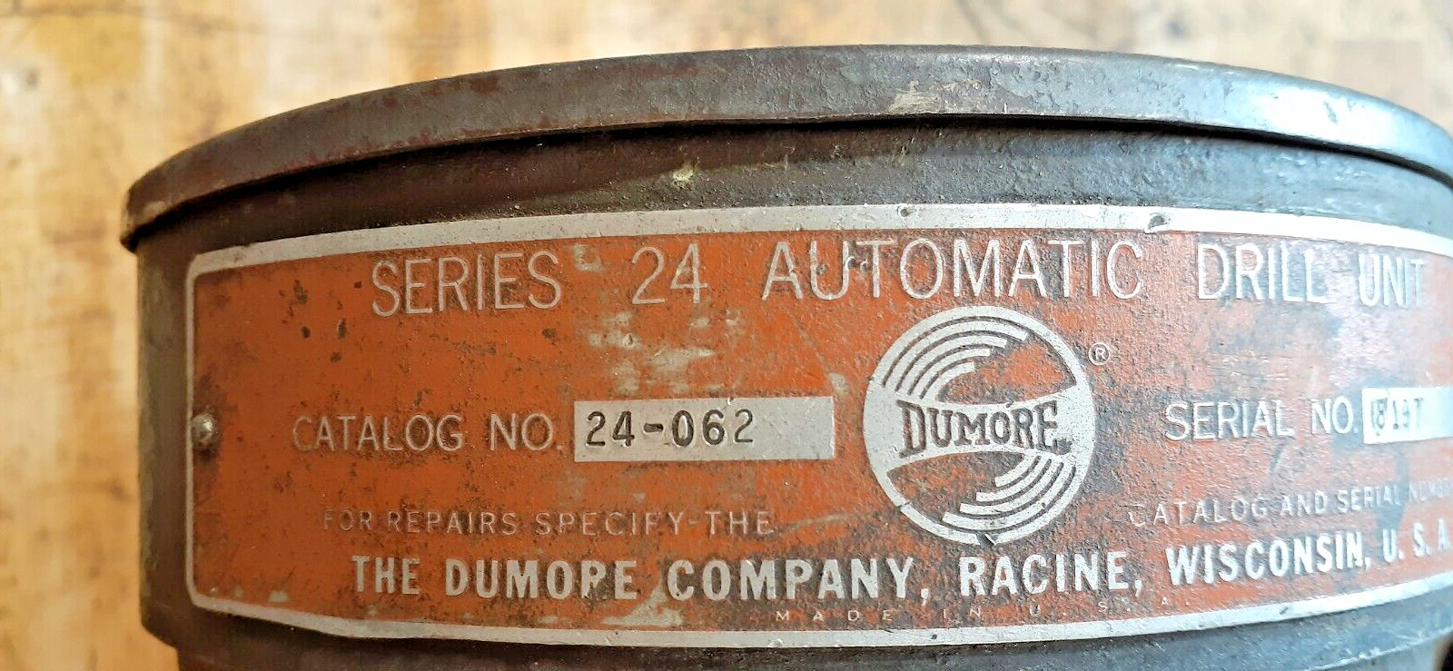 Dumore Series 24 Automatic Drill & Tap 1/2 HP, 220v 3 ph +Instr Manual & “Gears”