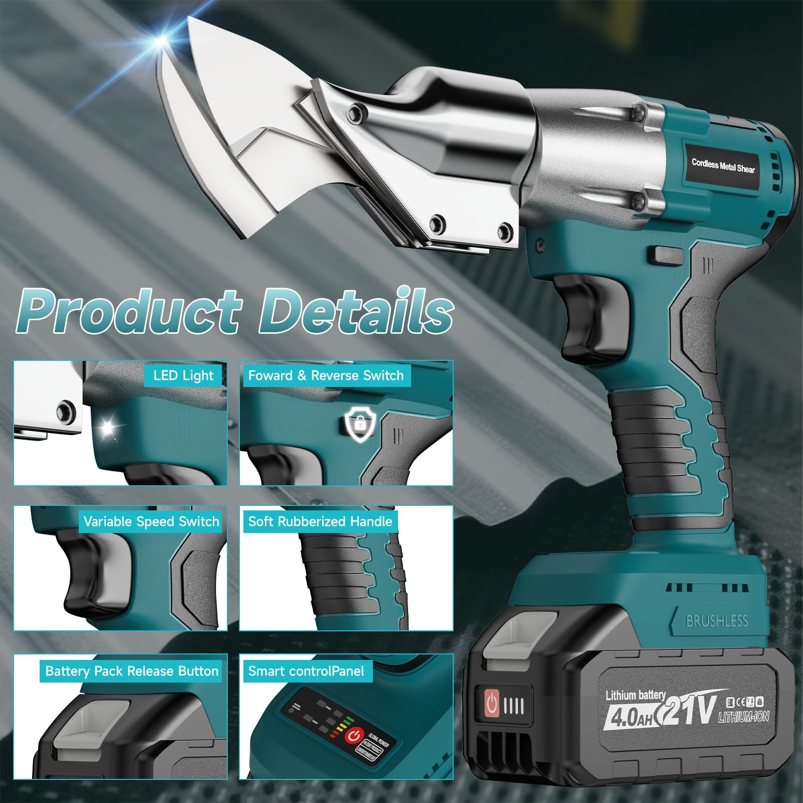 Cordless Sheet Metal Cutter, Metal Cutting Shears with 2×4.0Ah Battery, 360° …