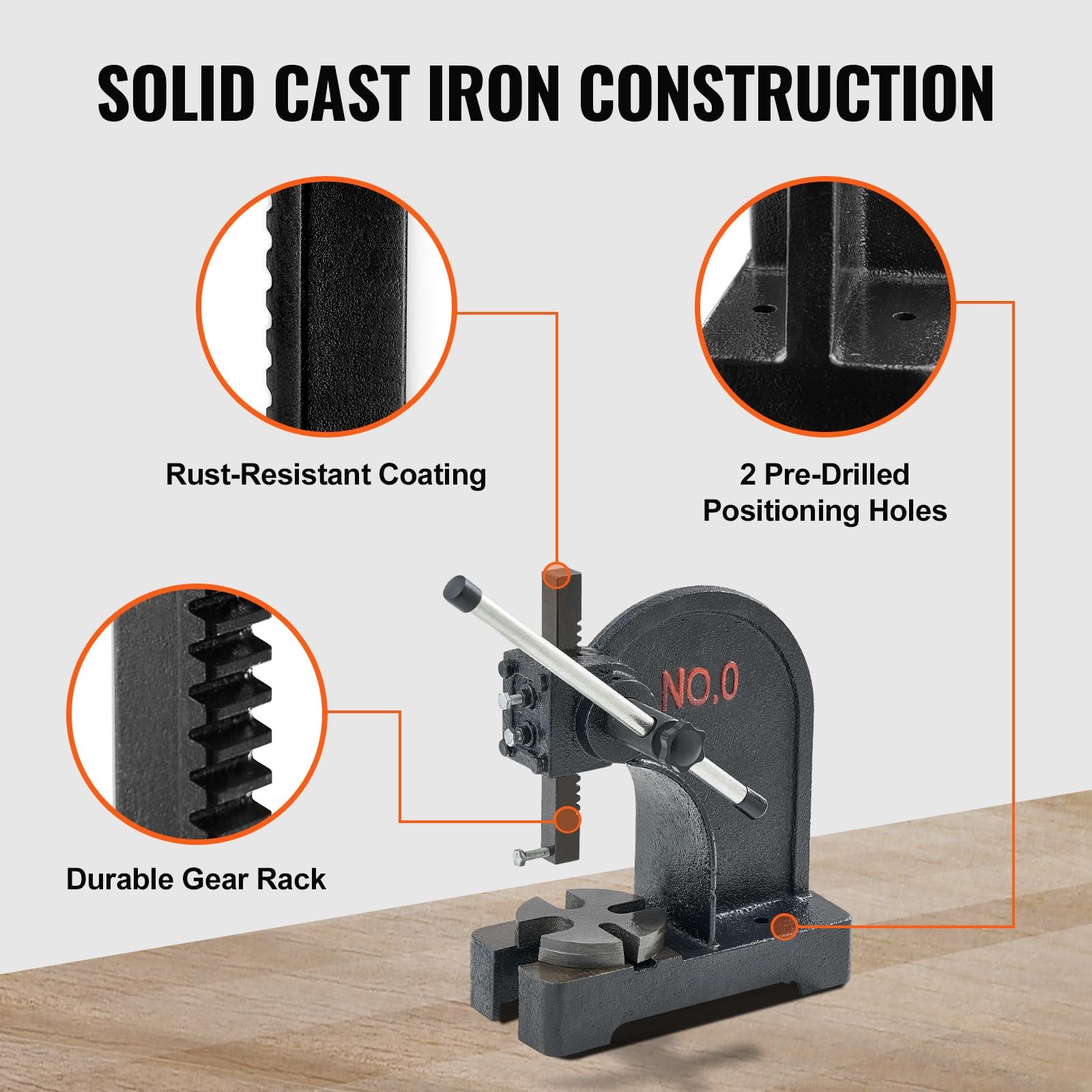 VEVOR Arbor Press, 0.5 Ton Manual Arbor Press, 4.6″ Maximum Height, Cast Iron…