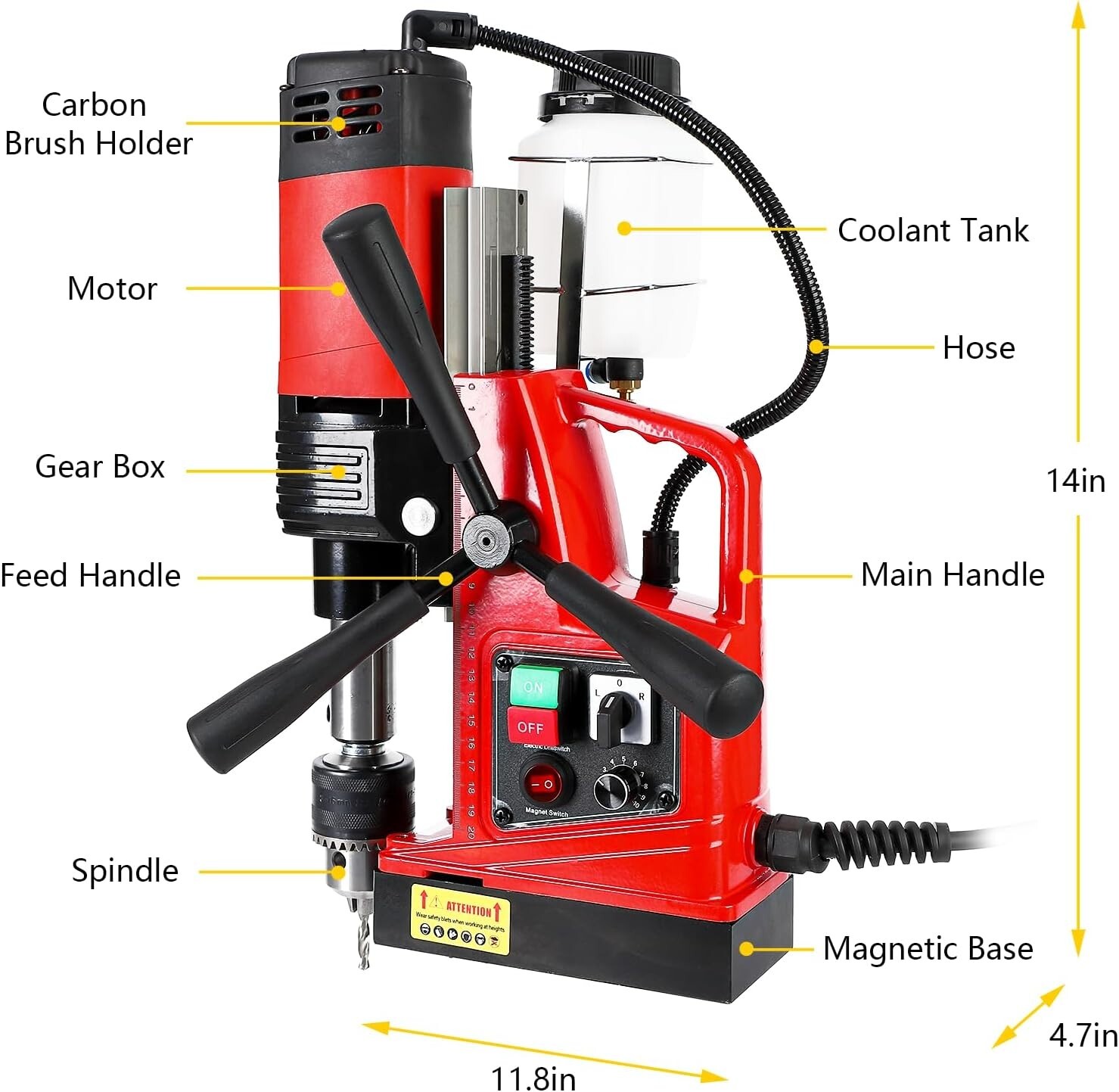 1550W Magnetic Drill Press, 500 RPM, 2 Inch Boring Diameter, Single Track 110V