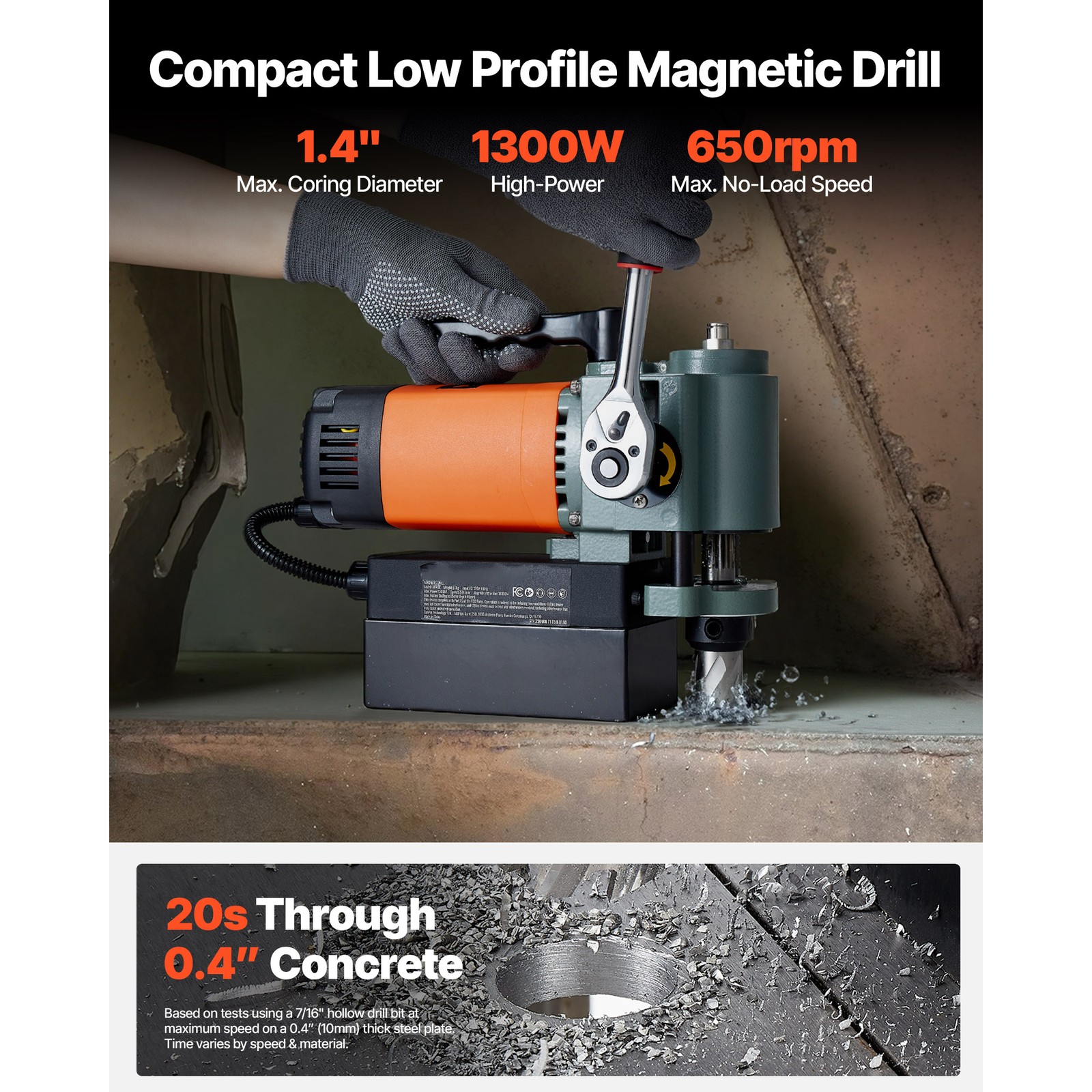 Low Profile Magnetic Drill Press Mag Drill Press 1300 W 1.4 in Boring Dia