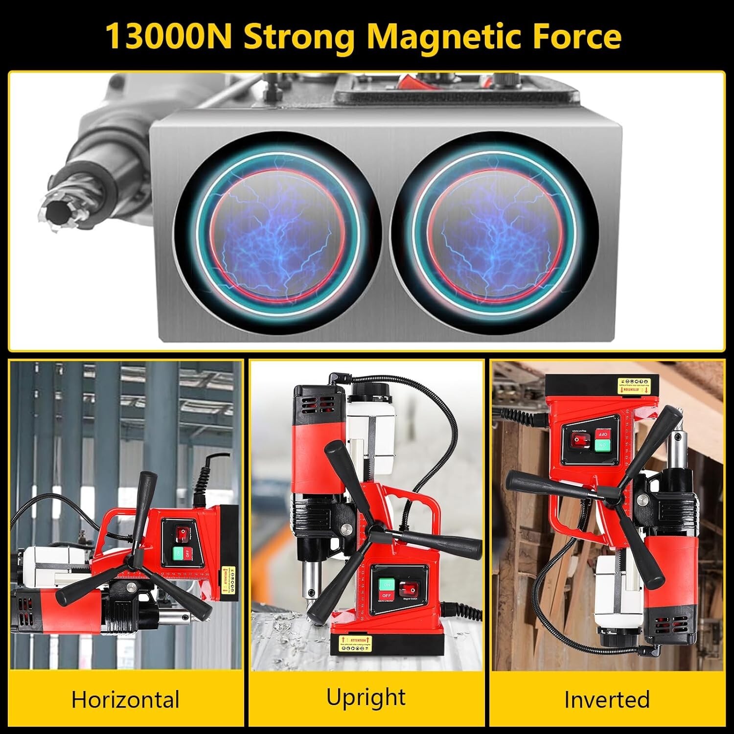 1.6″ Boring Magnetic Drill Press 1300W 2922lbf/13000N Drilling Machine 810 RPM