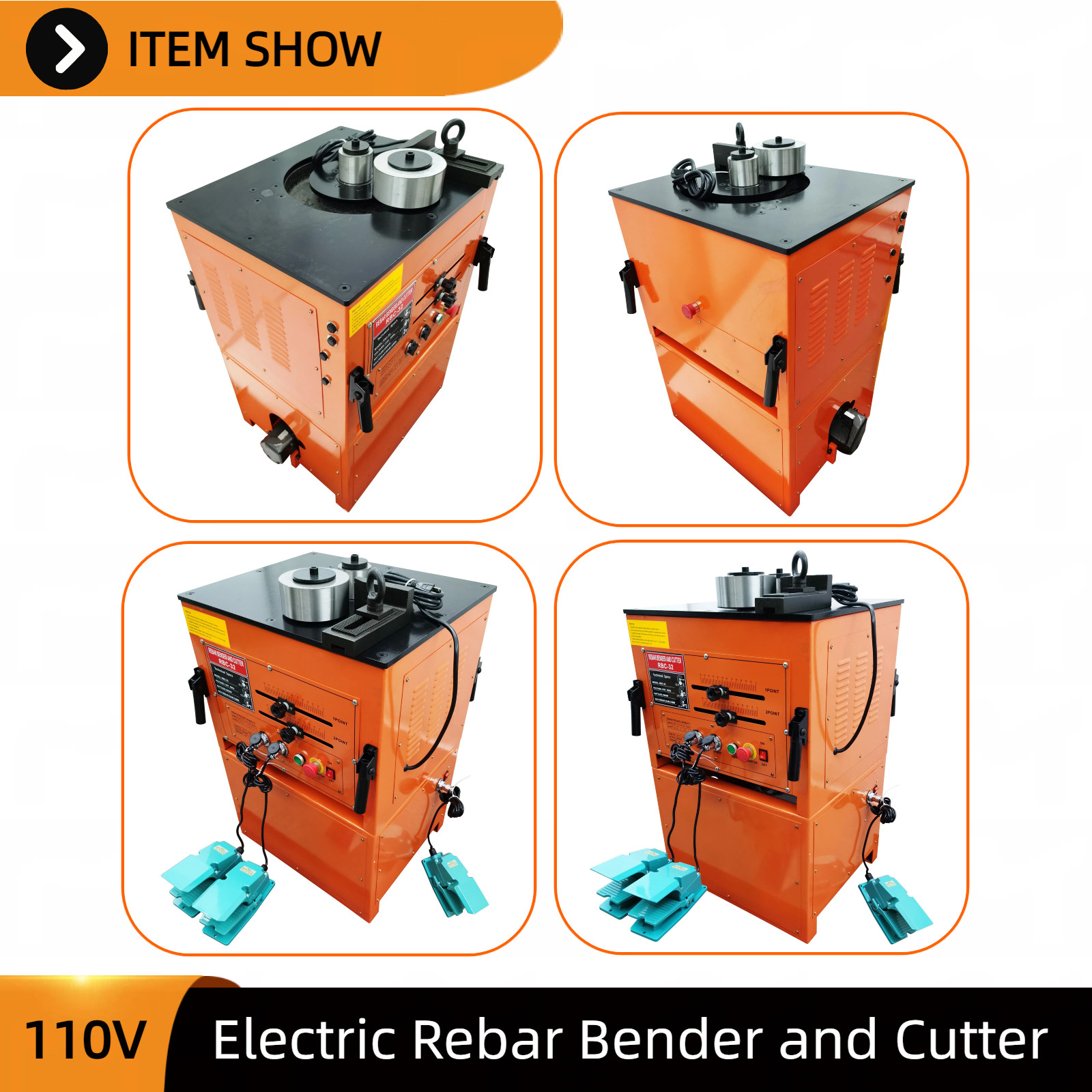 Electric Rebar Bender Cutter Machine 110V 6-32mm 0-180° for Steel Bar Processing