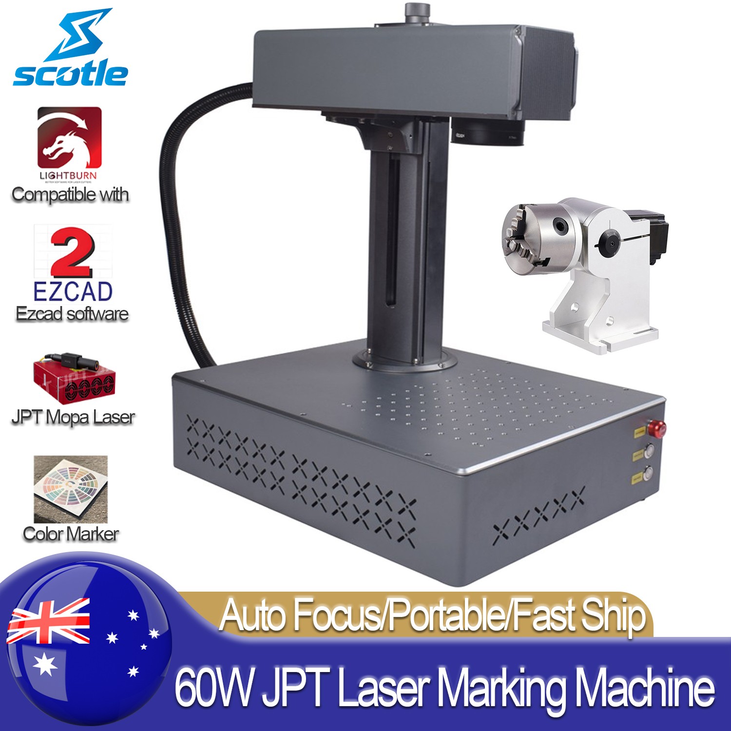 60W Portable JPT M7 Auto Focus Fiber Laser Marking Machine Marker Engraving AU