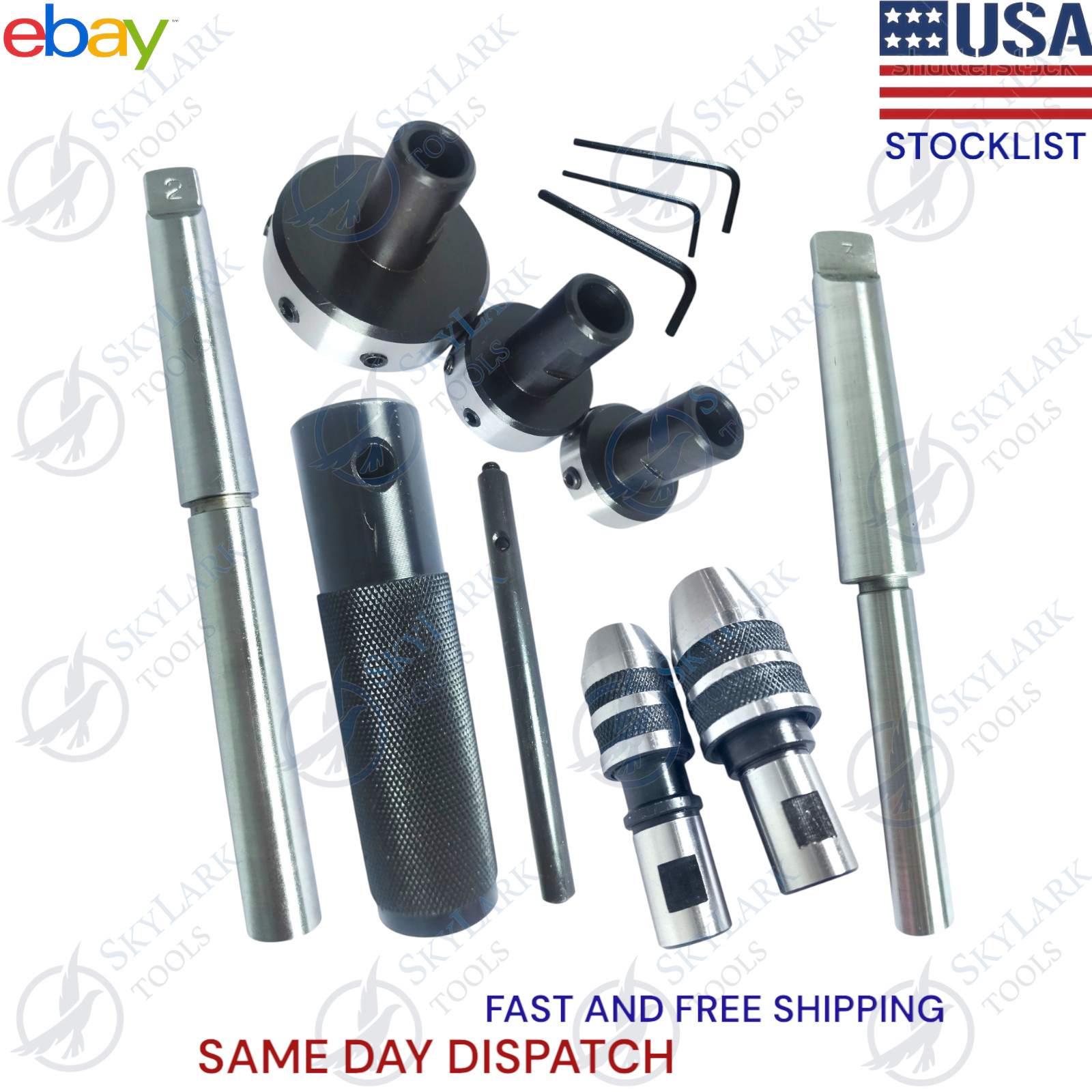 MT2,MT3 Lathe Tailstock Tap & Die Holder Set Shank Threading Tapping Kit 8Pc Set