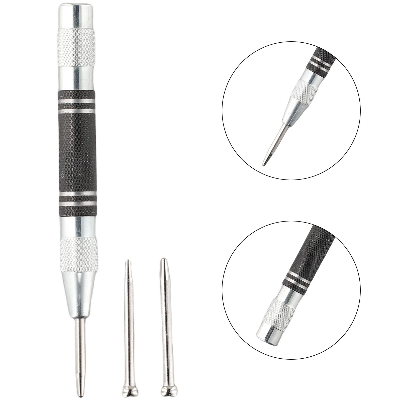 Automatic Center Punch Adjustable Positioning Center Punch Silver Black