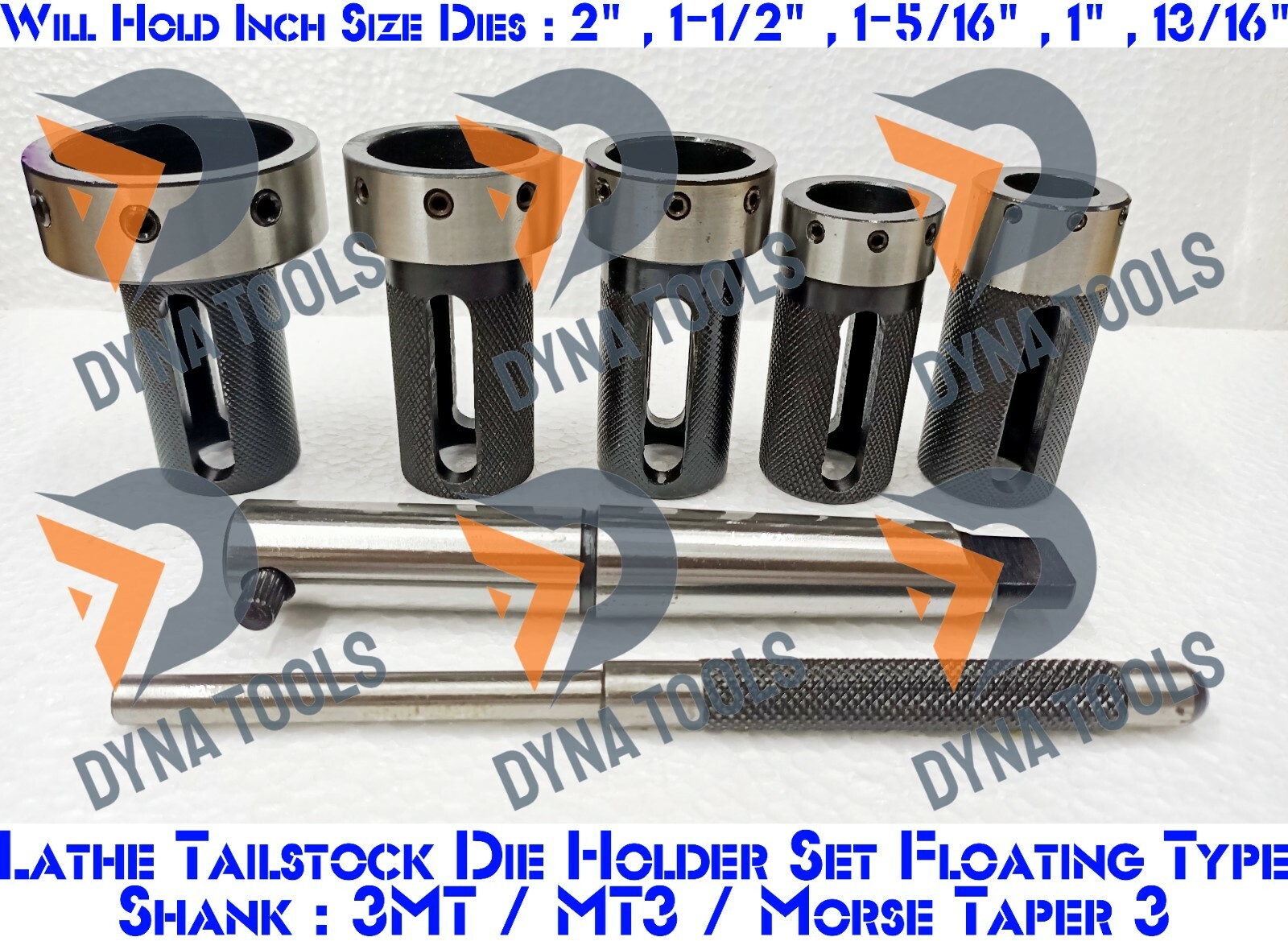 MT3 Lathe Tailstock Die Holder Set Floating Type 3MT Shank For Imperial Dies 5pc