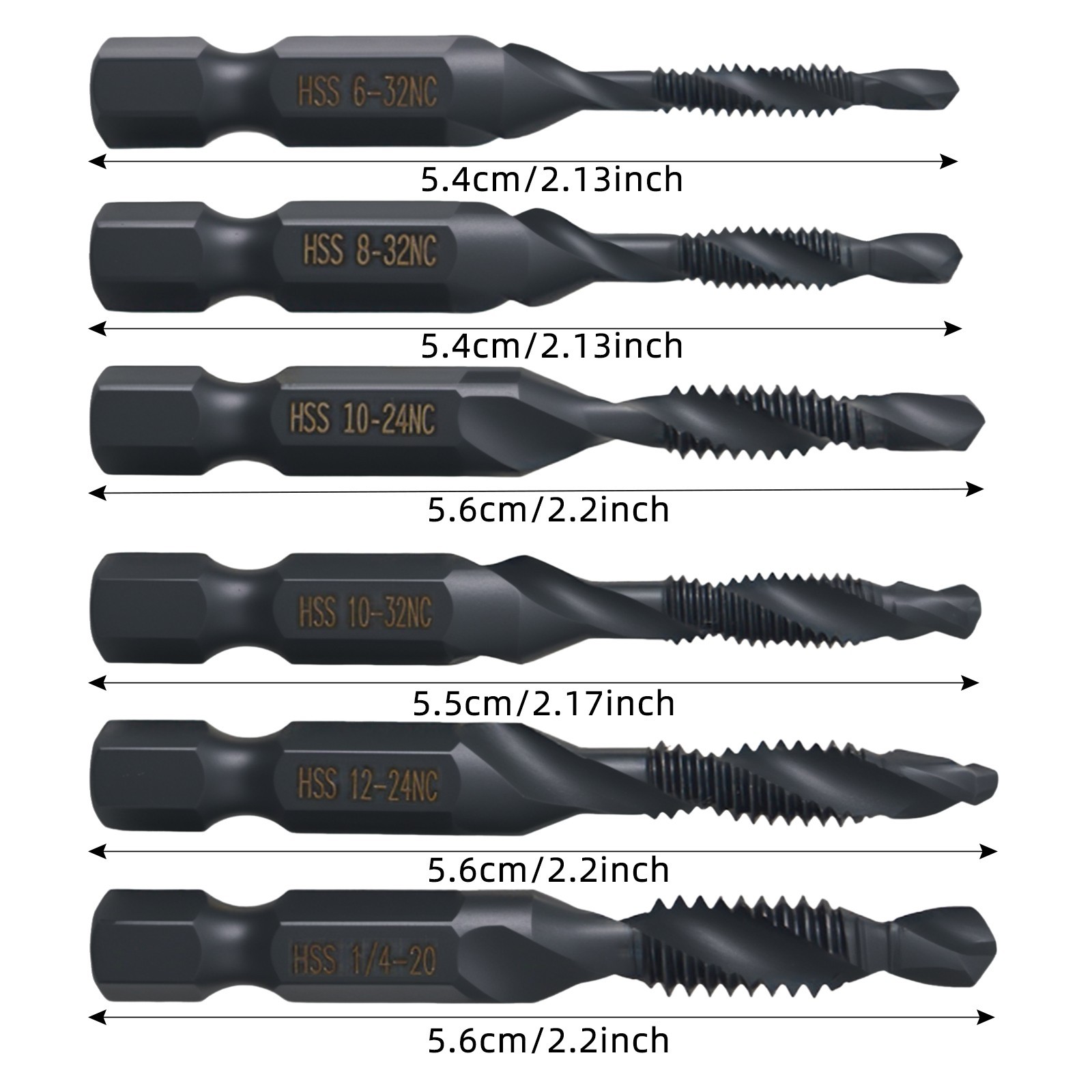 Black Drill Tap Set, 6-Piece Drill Tap Set, American Standard Drill Tap Set