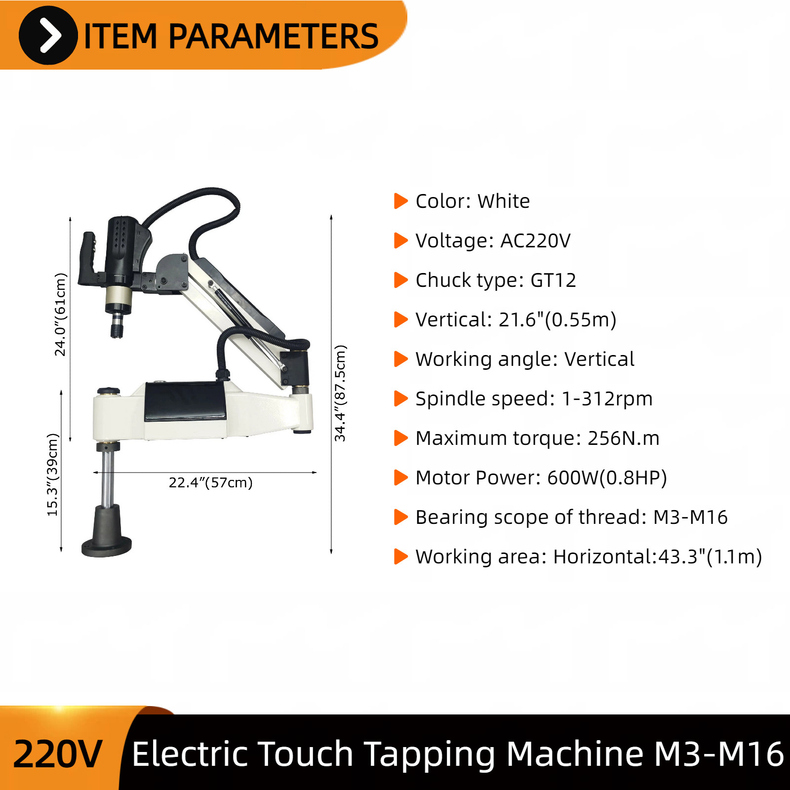 220V Electric Tapping Machine M3-M16 Multi-Material Metal/Plastic Threading