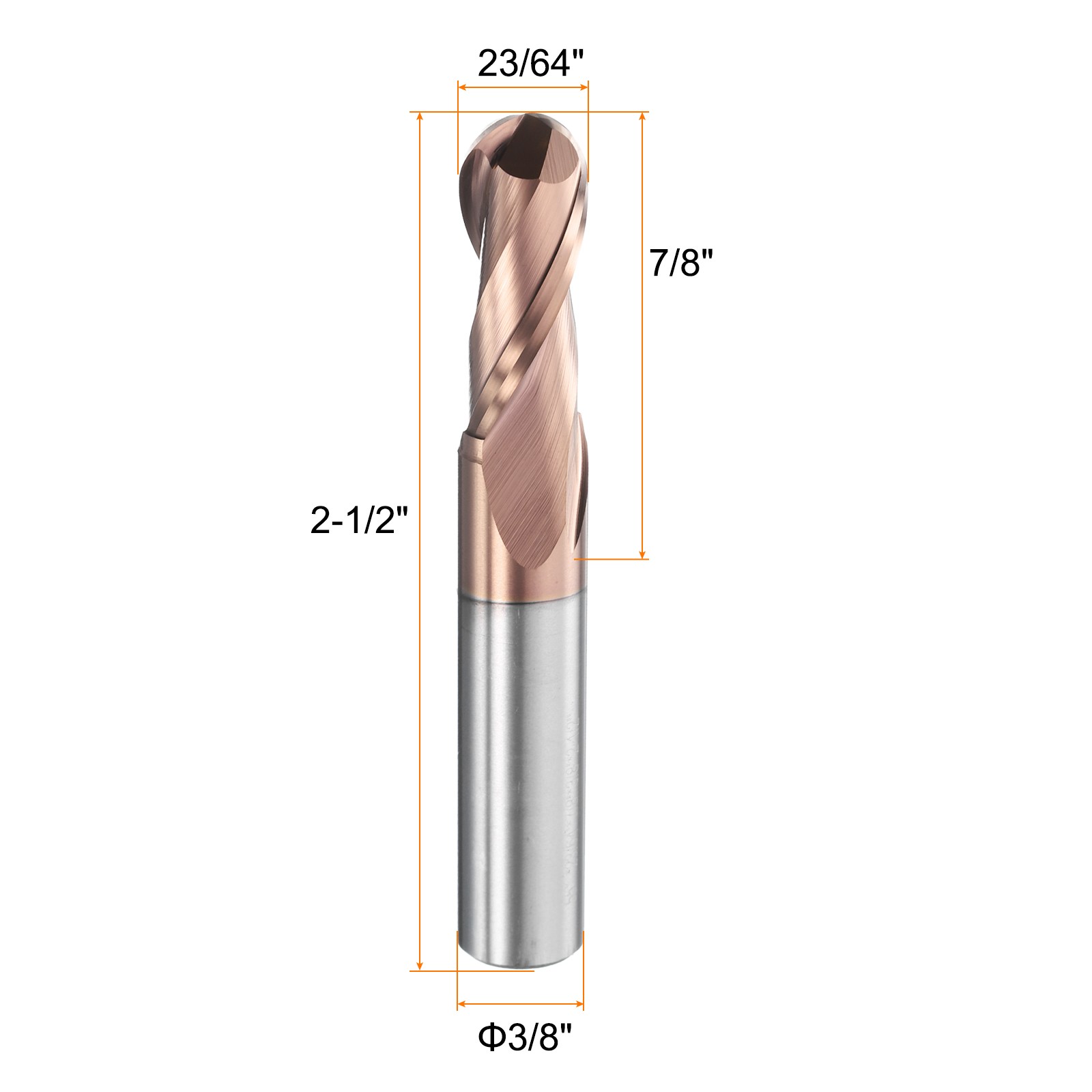 2 Flute Ball Nose End Mill 7/8″ Cutting Length TiAlN Coated for Carving Grinding