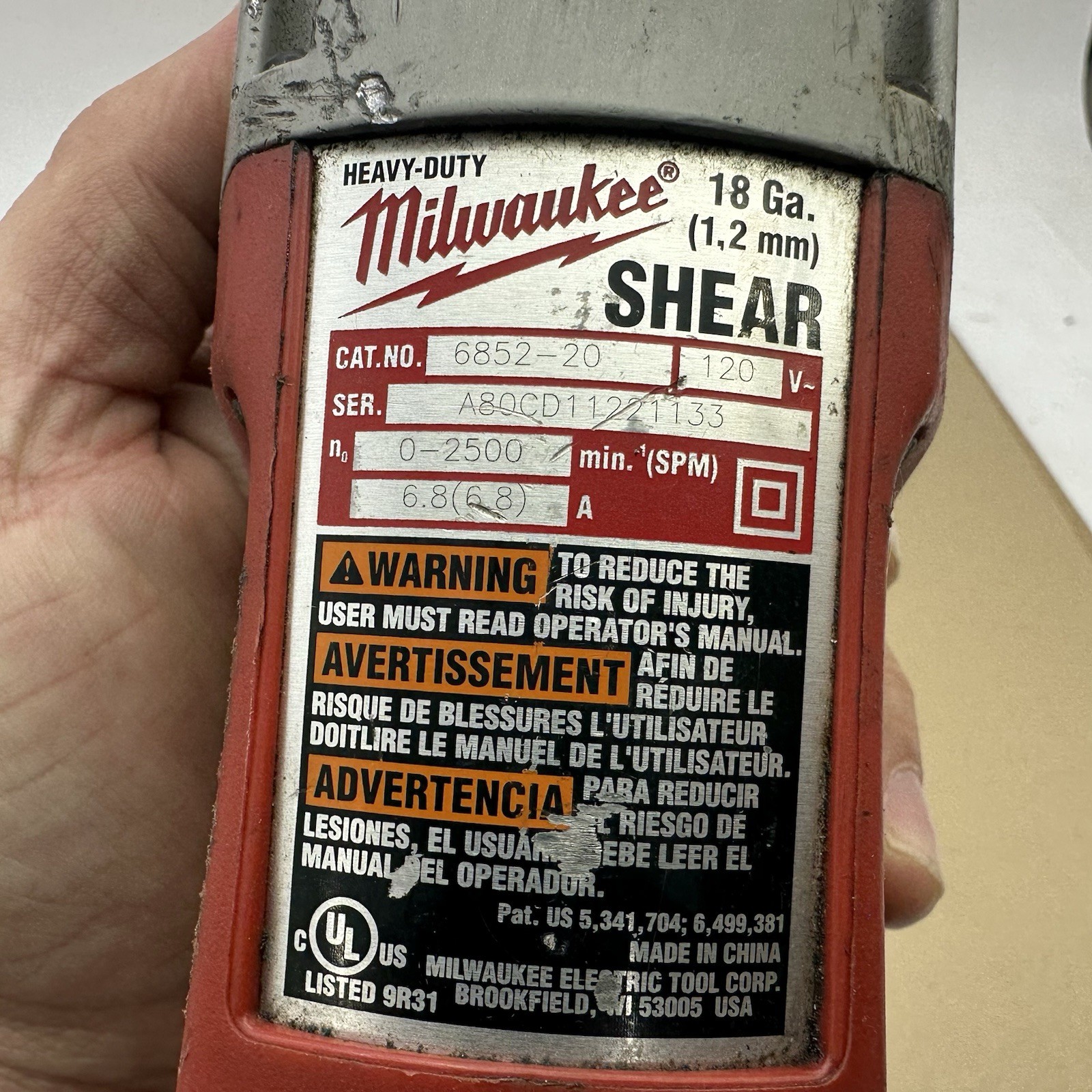 Milwaukee 6852-20 18 Gauge Shear Double Insulated Corded Electric