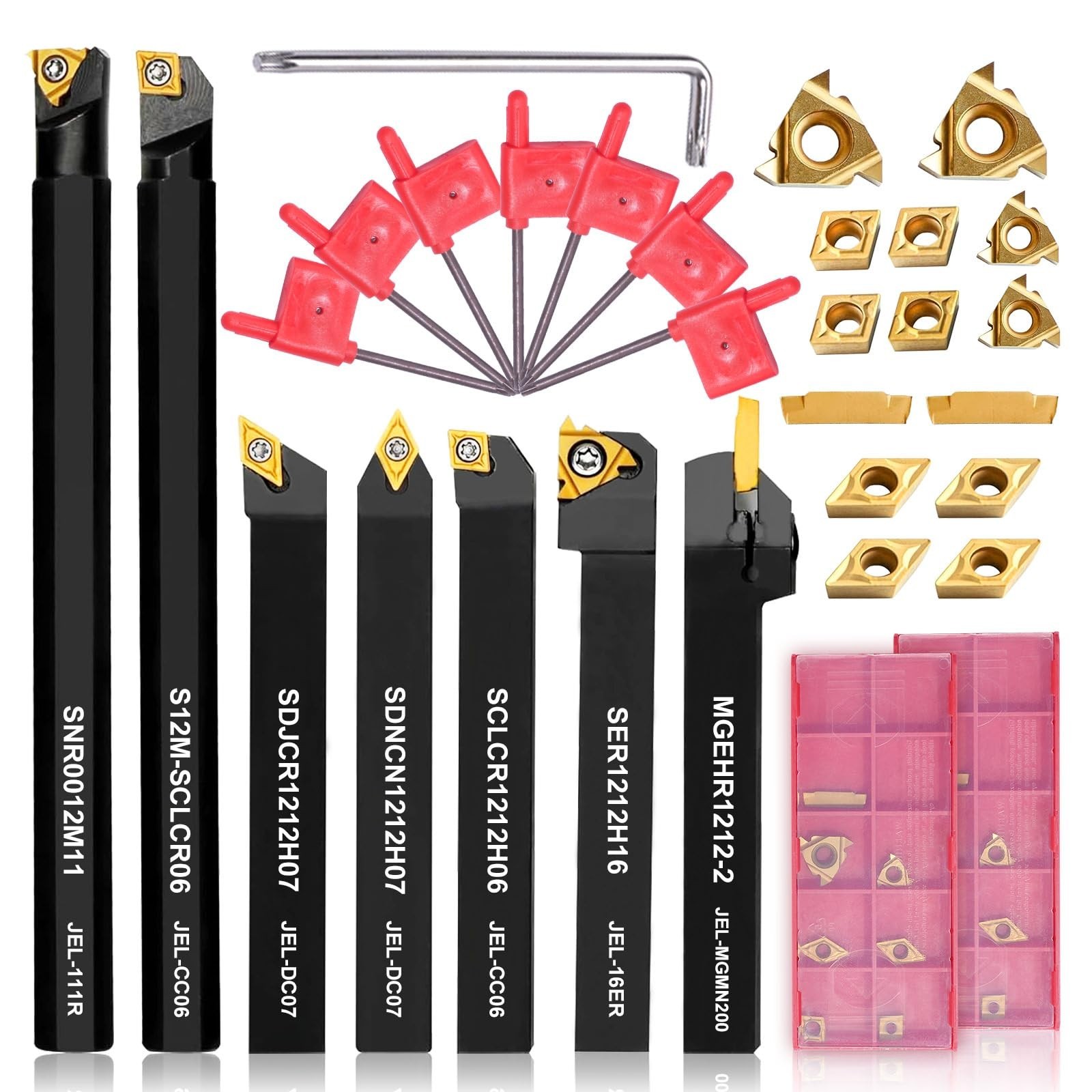 21PCS Indexable Lathe Tool Kit – 1/2″ Shank Turning Holders & Carbide Inserts