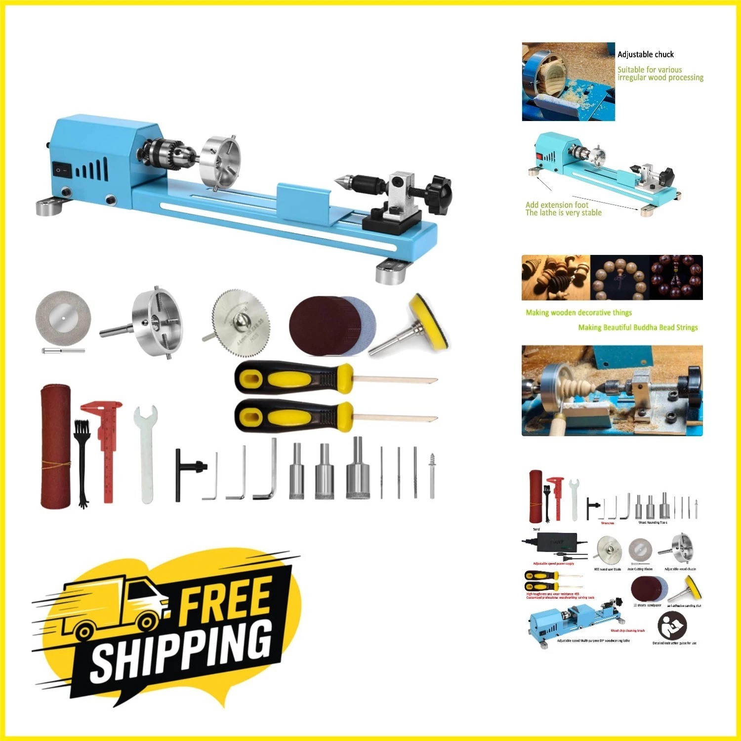 Versatile Wood Lathe for Hobbyists – 7 Speed Professional Mini Lathe Machine