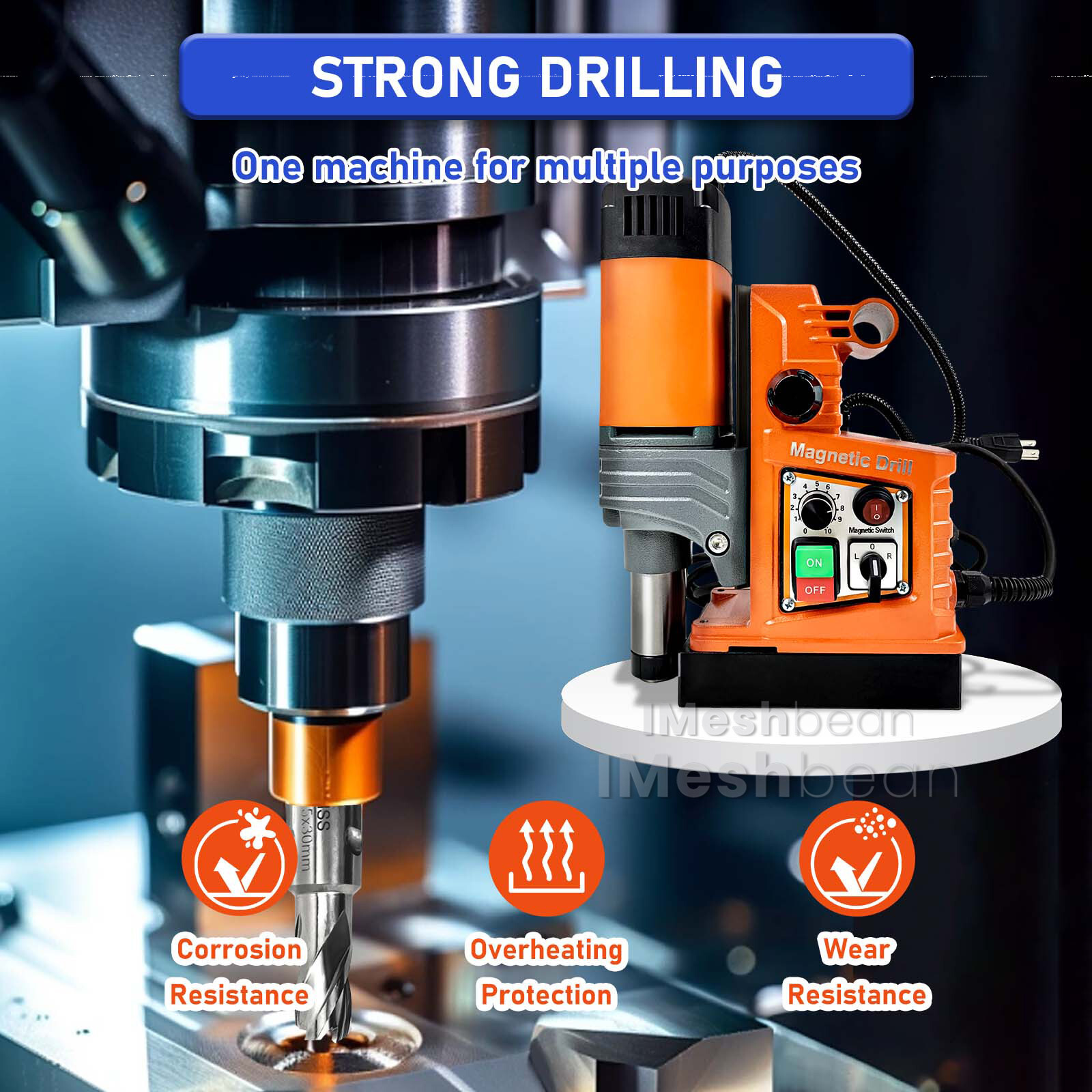 iMeshbean Magnetic Drill 1400W 2922lbf/13000N Portable Mag Drill Press 810RPM