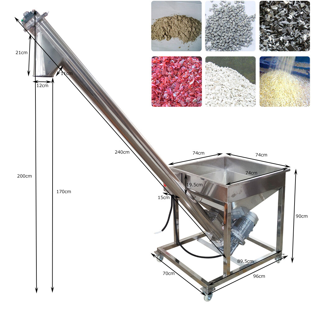 Electric Screw Conveyor Feeder Auger Hopper 1.7m Height 220V 1.1KW Single-phase