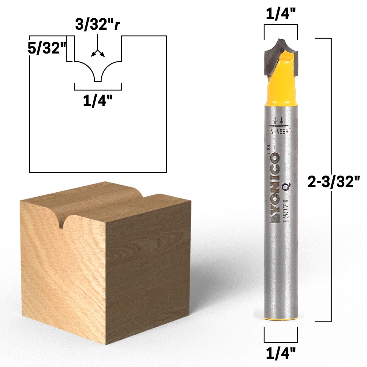 Point Cutting Round Over Router Bit 4 Bit Set – 1/4″ Shank – Yonico 13470q
