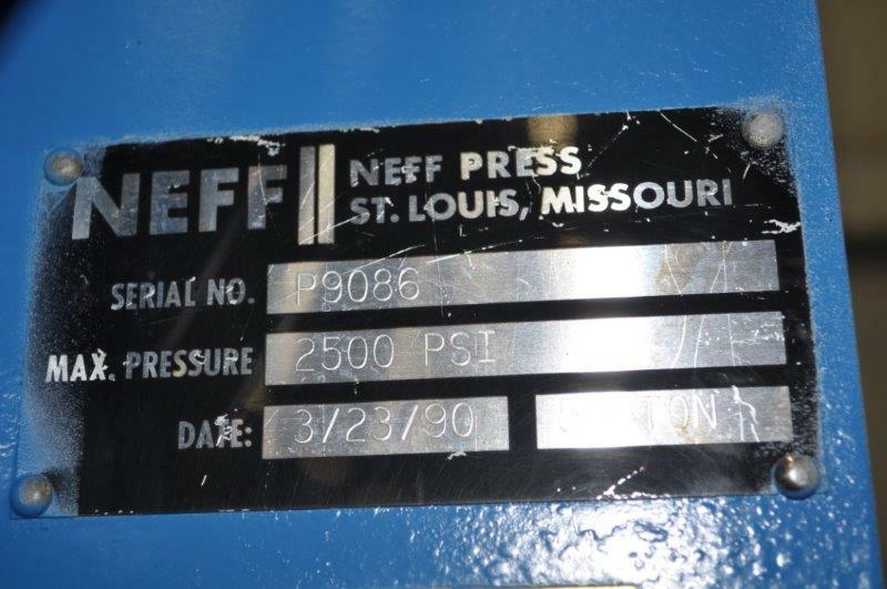 50 TON NEFF 4 POST HYDRAULIC PRESS 12″ STROKE 15″ DAYLIGHT 22.5″ x 16.5″ BED 22.