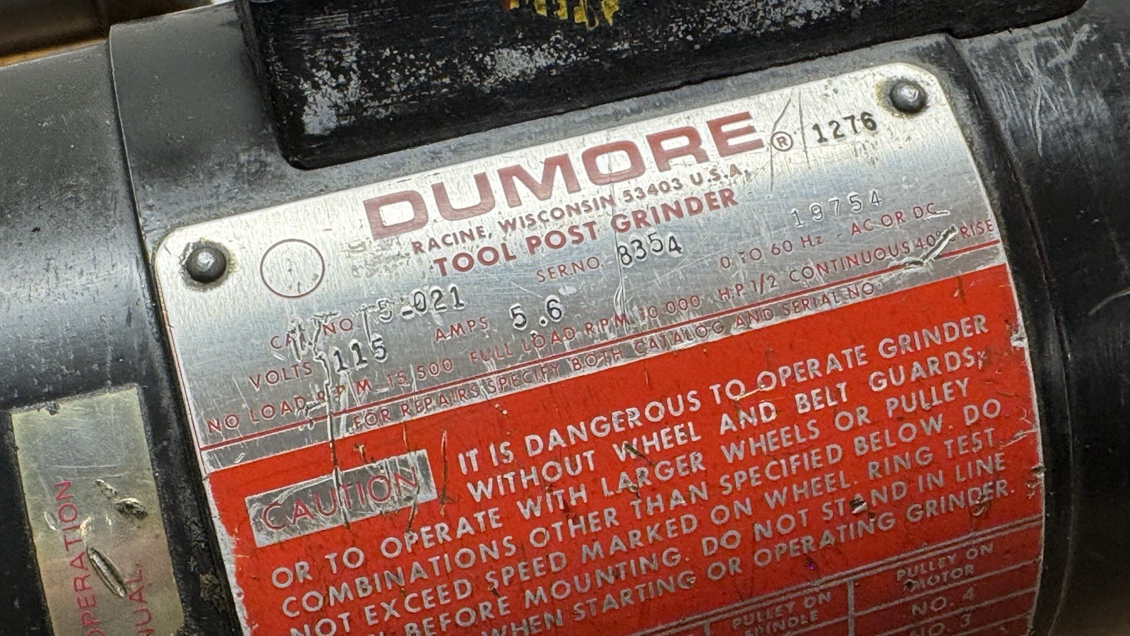 Dumore Tool Post Grinder 1/2hp 15,500 Rpm Lathe Tool Post Grinder