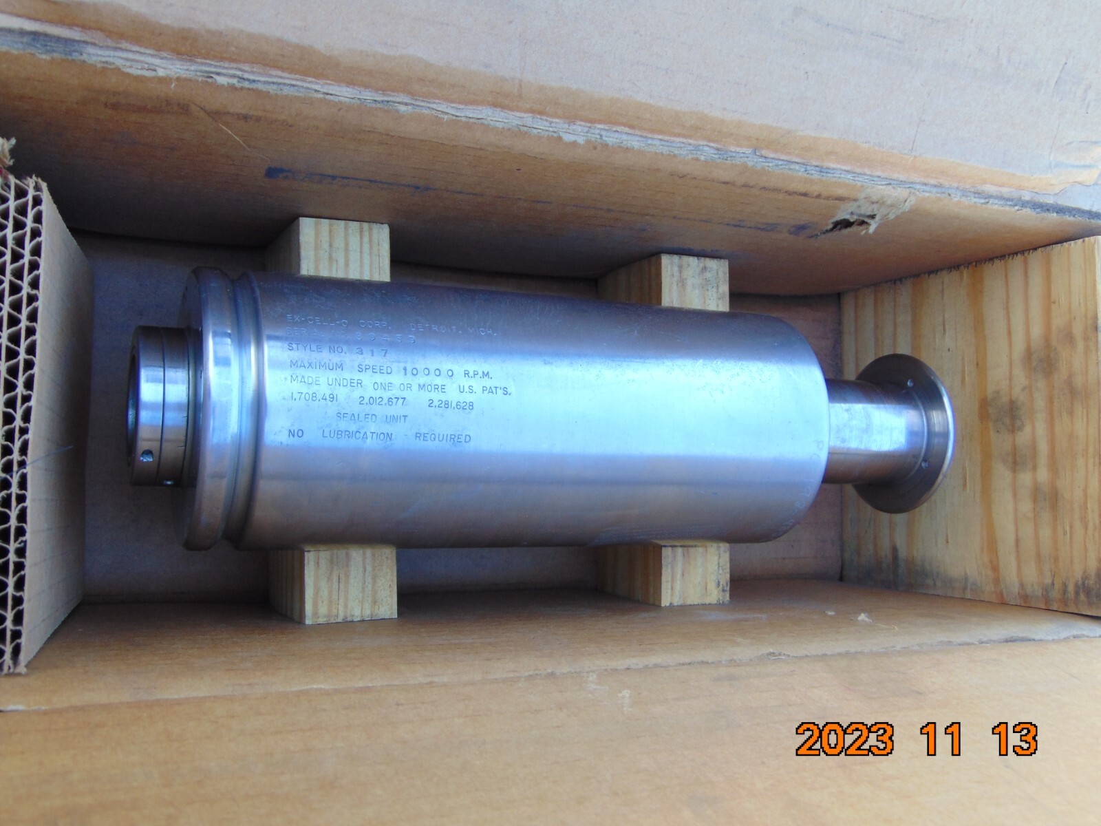 NEW POPE GRINDER SPINDLE EX-CELL-0 STYLE 317 10,000 RPM MAX