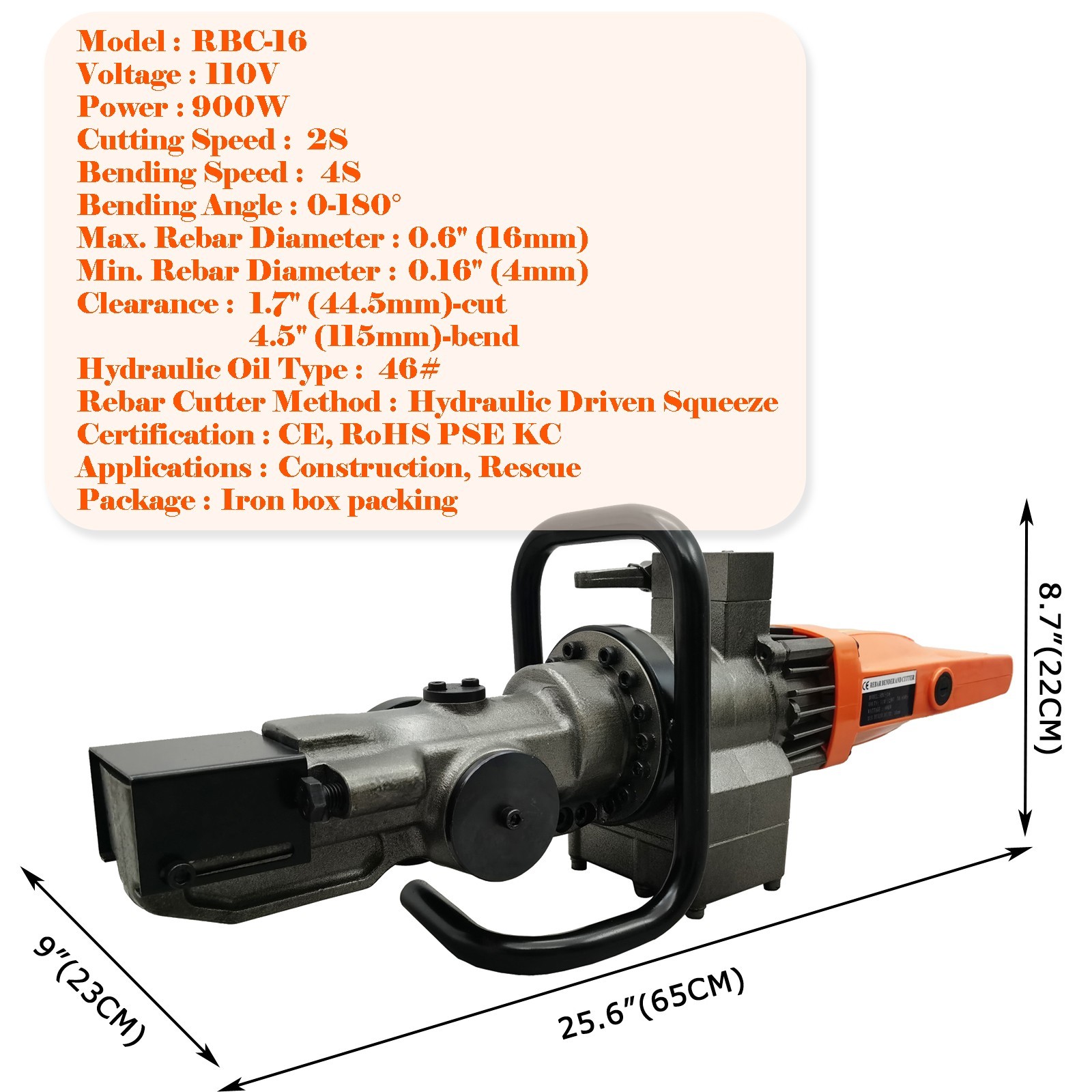 110V RBC-16 Electric Hydraulic Steel Bar Bending and Cutting Machine 900W