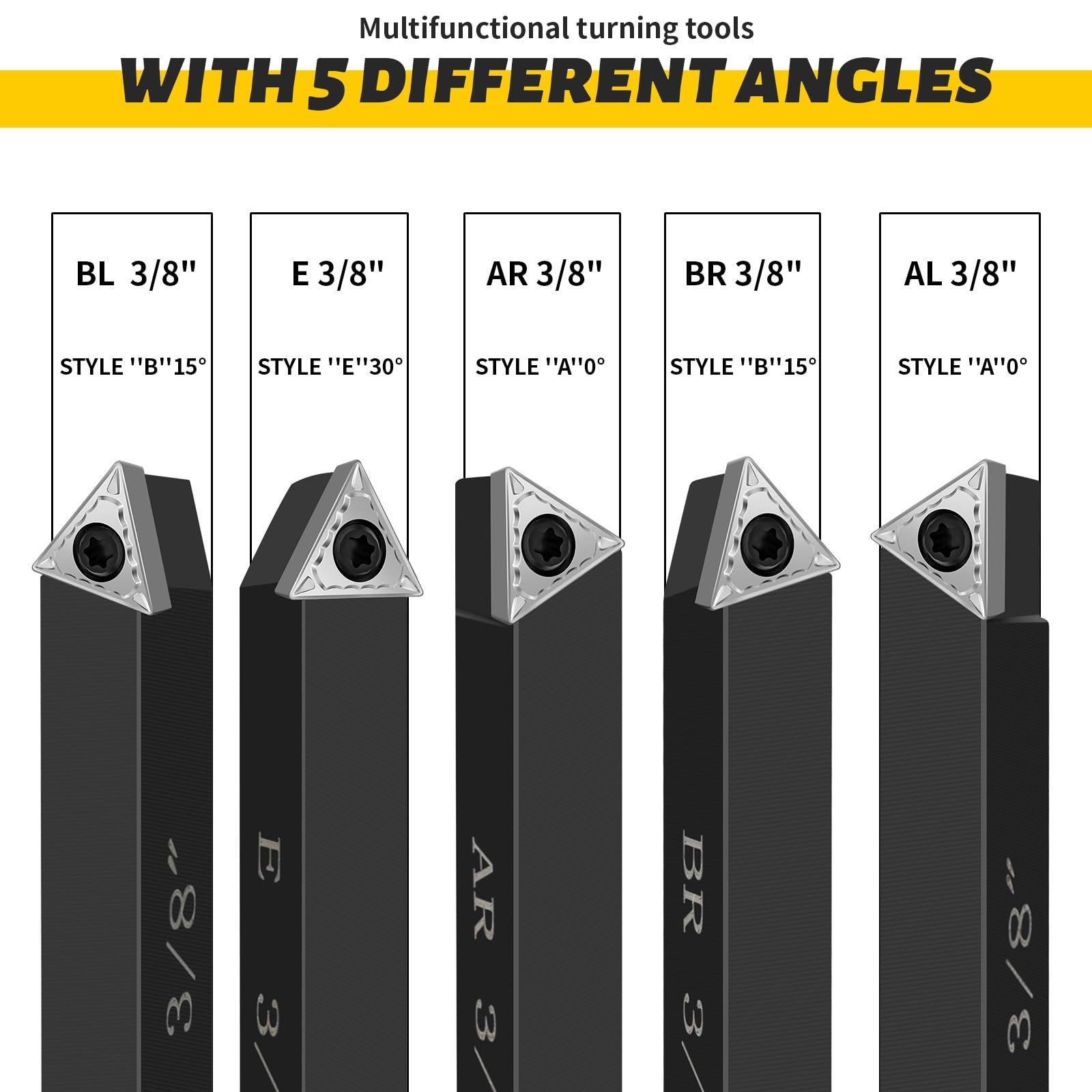 Metal Lathe Cutting Tools,5 Sets of 3/8″ Carbide Metal Cutting Tool Bits Kit,…